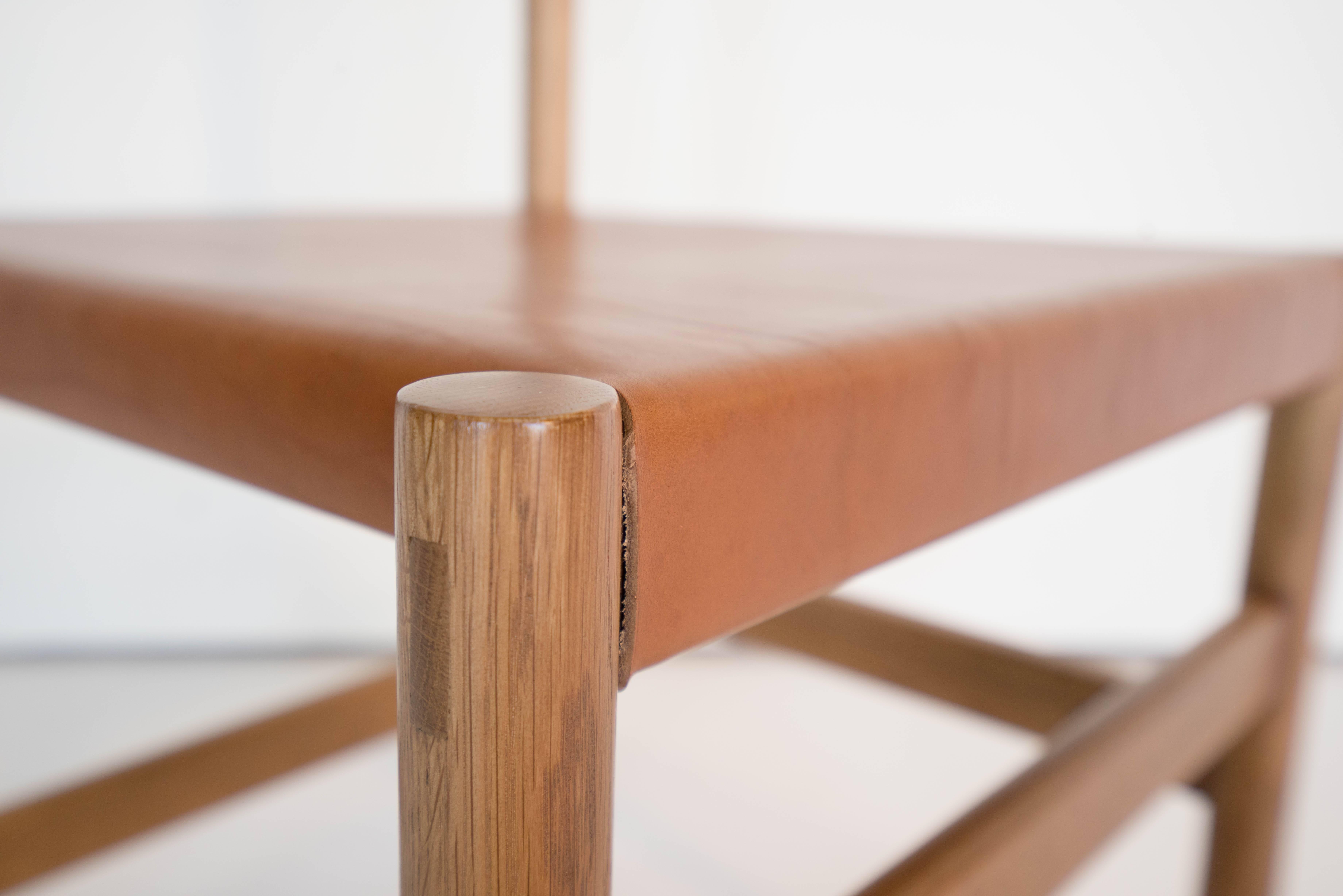 Chinese Juniper Chair by Sun at Six, Sienna, Minimalist Chair in Wood and Leather  For Sale