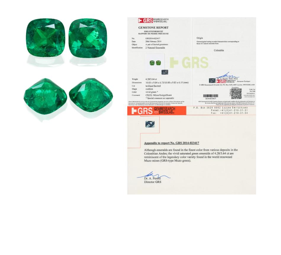 Cushion Cut Certified Seven Carats Colombian Muzo Green Emeralds Juniper Earrings  For Sale