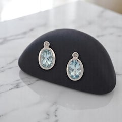 Juniper Rose Aquamarine Earrings, 14K White Gold with Bezel Set Oval Aquamarines