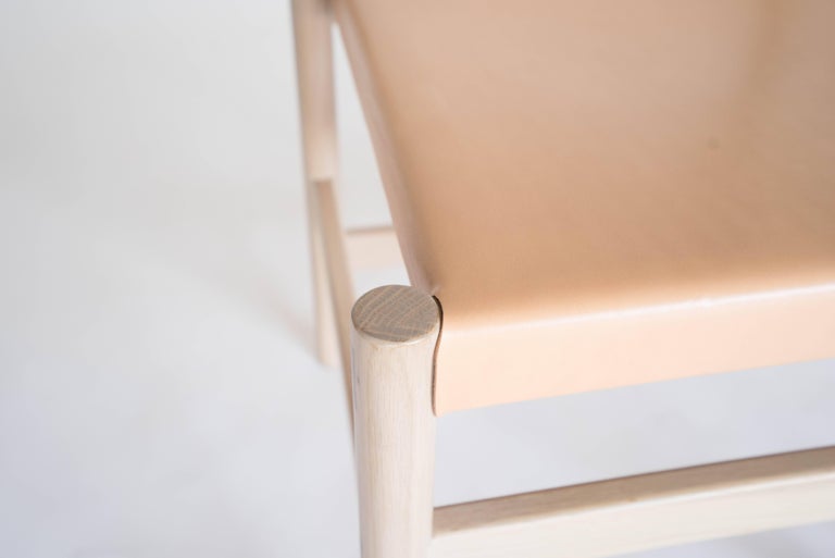 Joinery Juniper Stool by Sun at Six, Nude Minimalist Stool in Wood and Leather For Sale