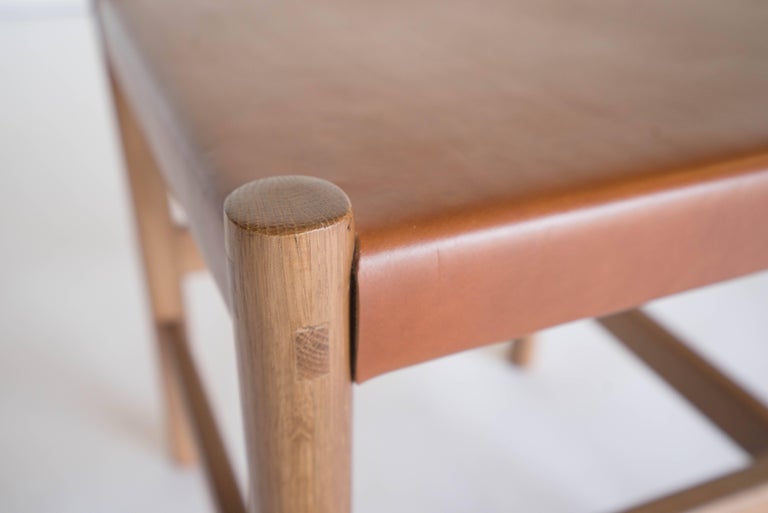 Chinese Juniper Stool by Sun at Six, Sienna Minimalist Stool in Wood and Leather For Sale