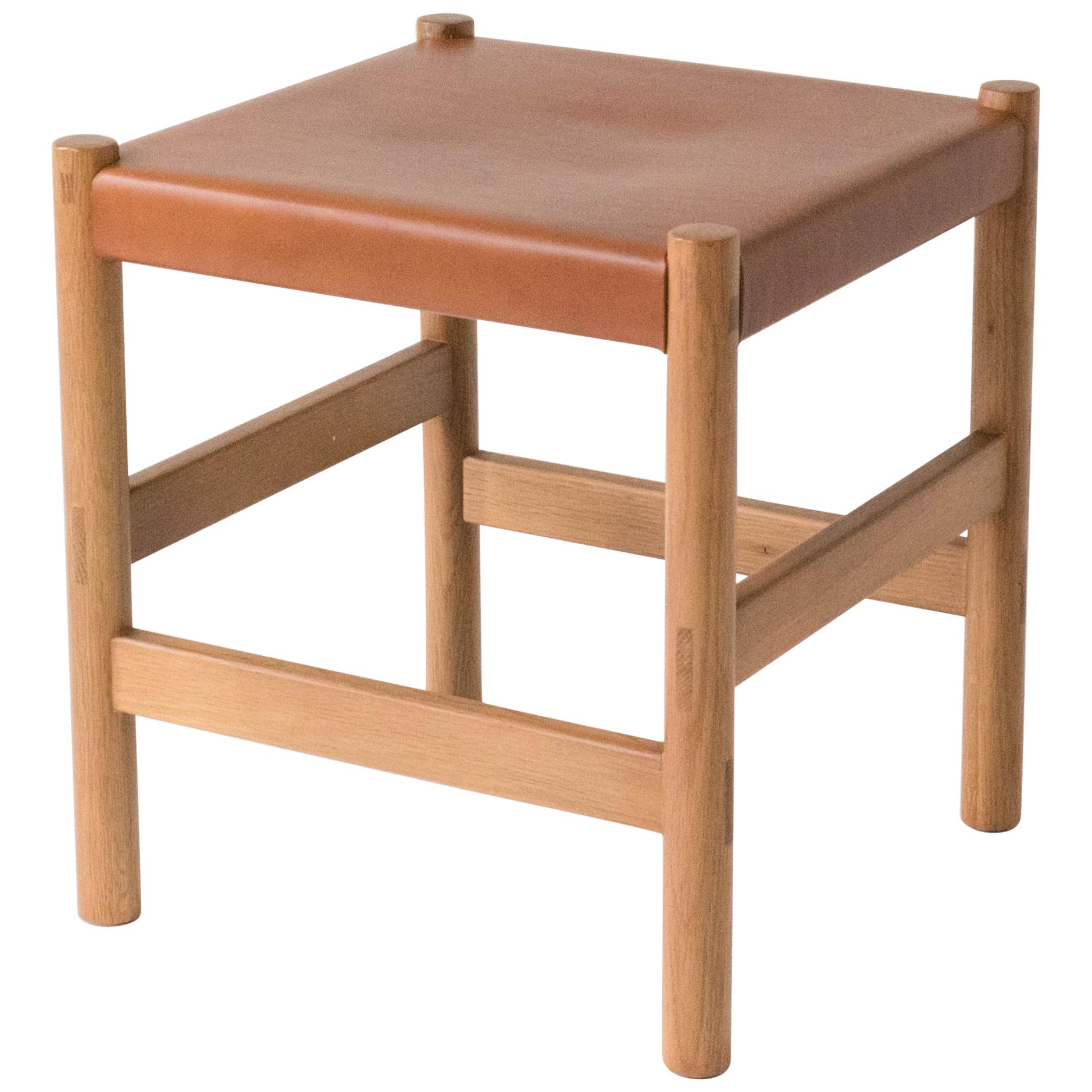 Juniper Stool by Sun at Six, Sienna Minimalist Stool in Wood and Leather