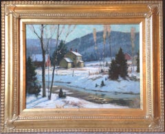 Antique Junius Allen Salmagundi Club Artist oil painting Winter Afternoon