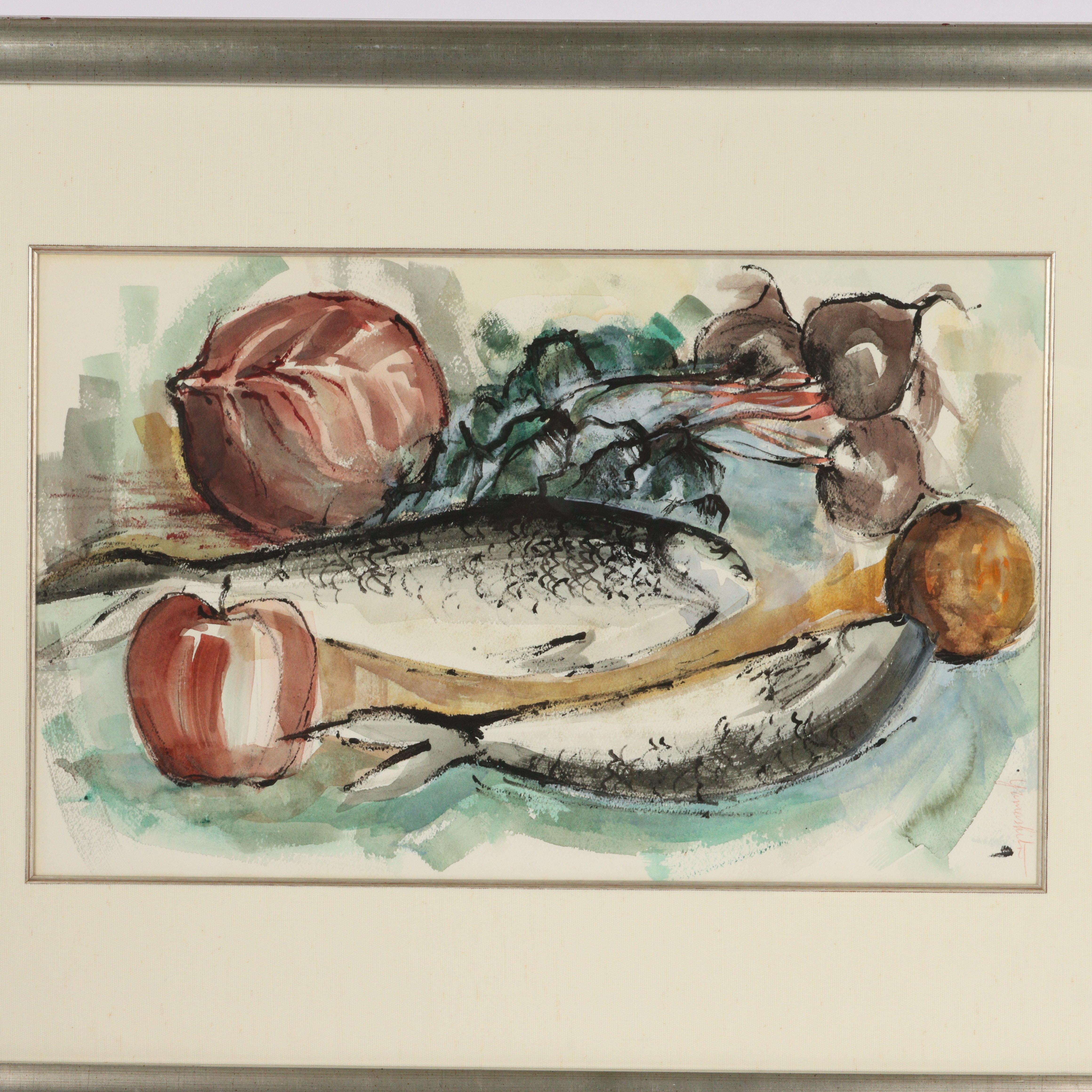 Still Life with Fish - Painting by Junji Yamashita
