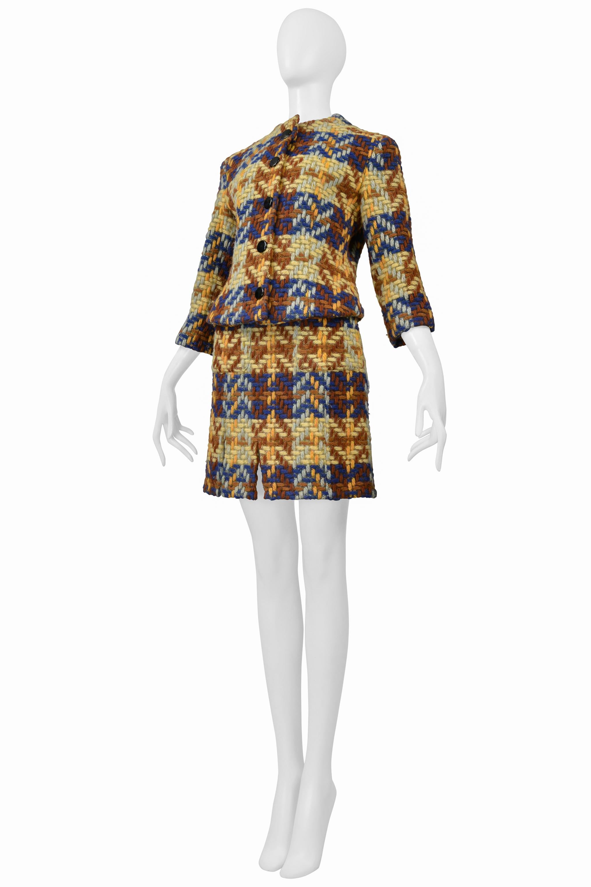 Junko Shimada Combinaison jupe en laine bleu, Brown, jaune en vente 1