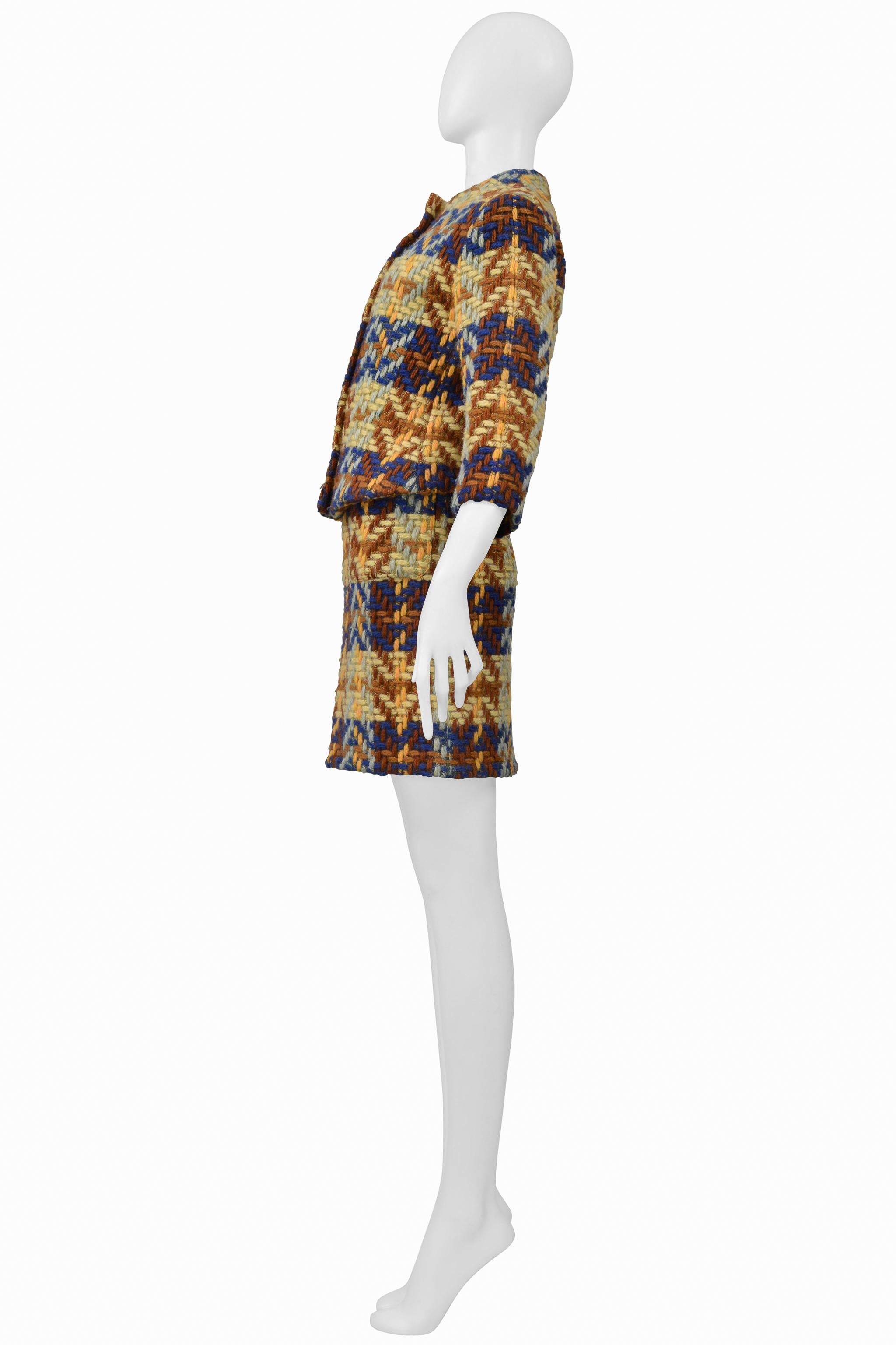Junko Shimada Combinaison jupe en laine bleu, Brown, jaune en vente 3