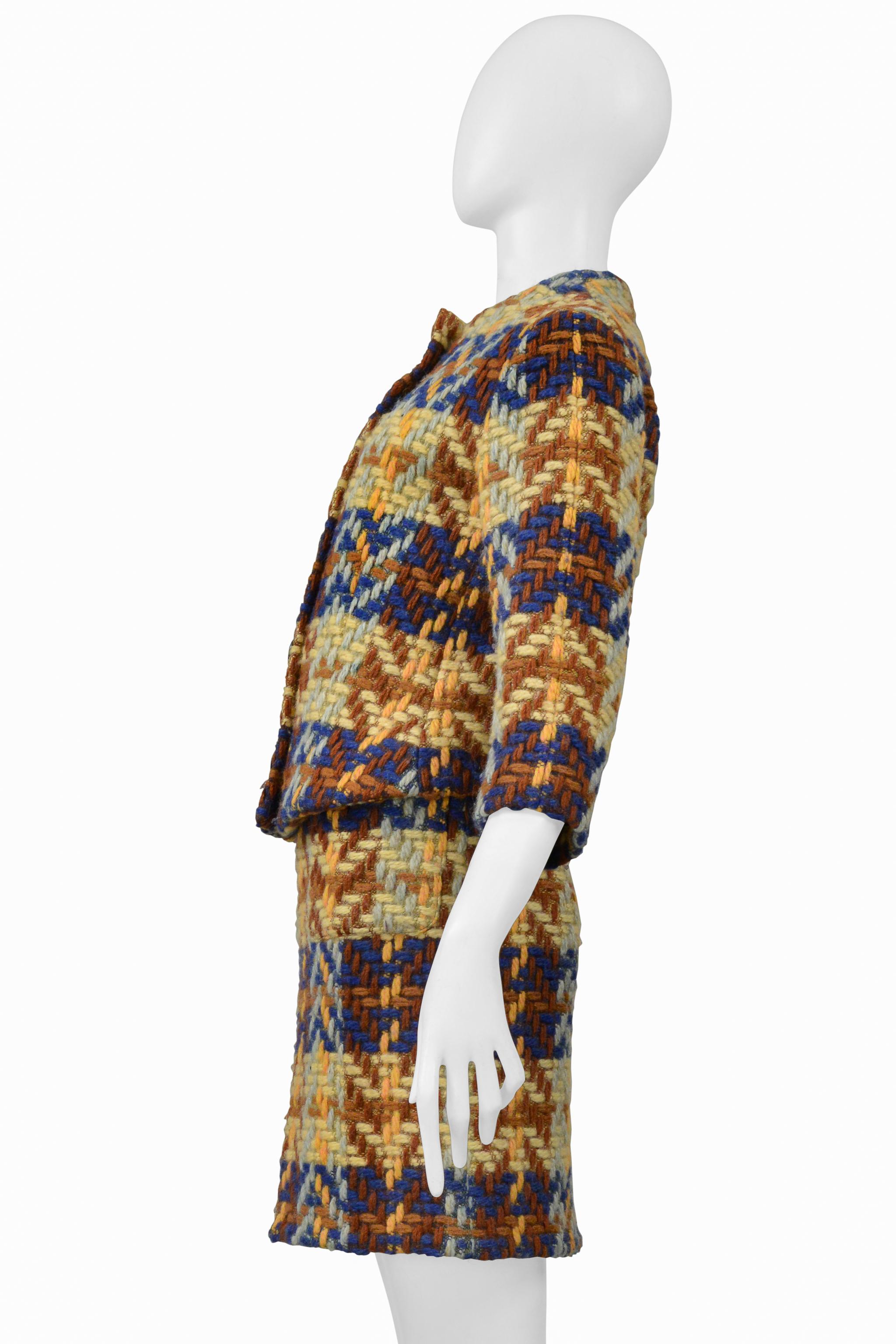 Junko Shimada Combinaison jupe en laine bleu, Brown, jaune en vente 4