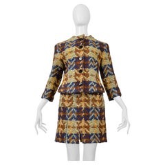 Abito con gonna in lana blu, marrone e giallo di Junko Shimada