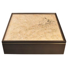 "Juno" Glass Topped Coffee Table with Base in Dark Brown Brushed Brass Base