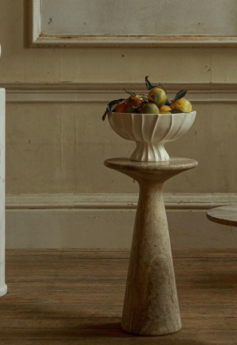 European Juno Tall Travertine Side Table For Sale