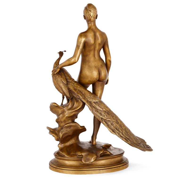 "Juno with a Peacock," Bronze Figure by Alexandre Falguière For Sale at