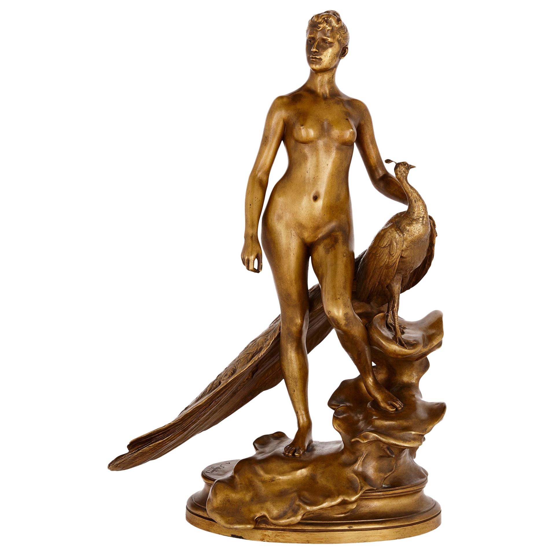 "Juno with a Peacock," Bronze Figure by Alexandre Falguière