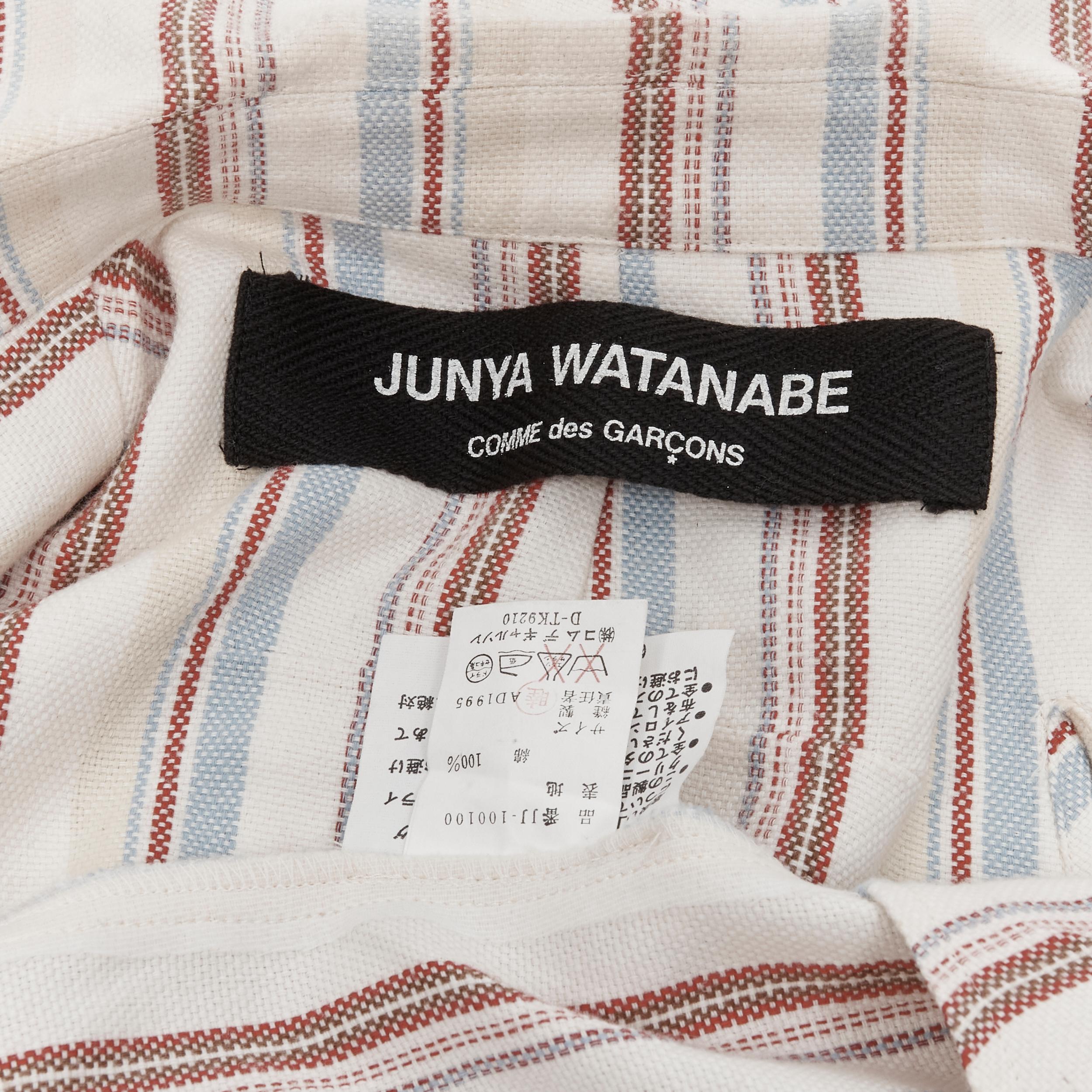 JUNYA WATANABE 1995 beige stripe cotton cut out sleeve double breasted jacket S For Sale 7