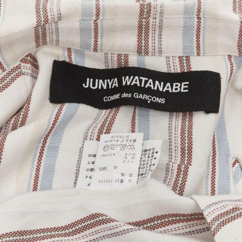 JUNYA WATANABE 1995 beige stripe cotton cut out sleeve double breasted jacket S For Sale 7