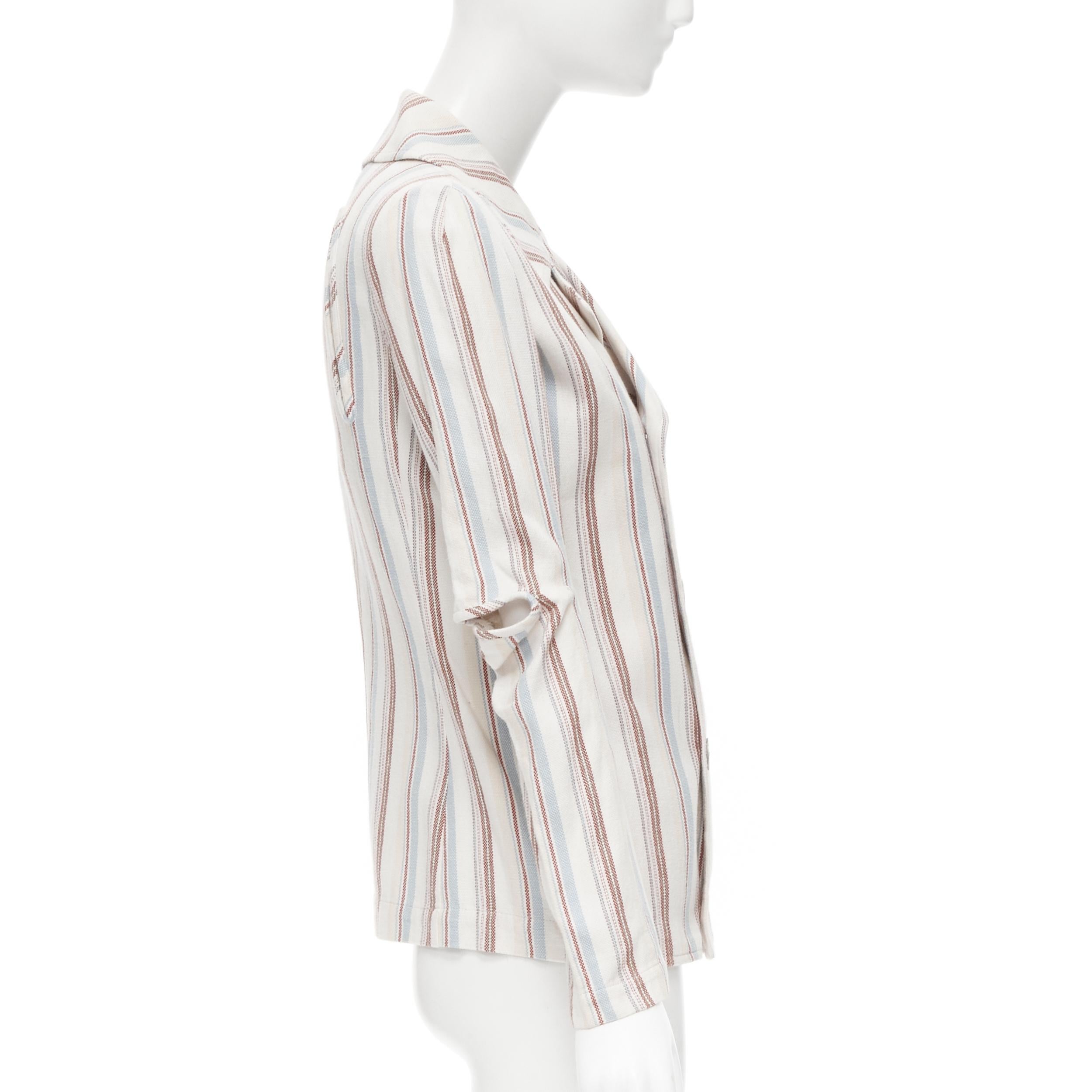 JUNYA WATANABE 1995 beige stripe cotton cut out sleeve double breasted jacket S In Good Condition For Sale In Hong Kong, NT