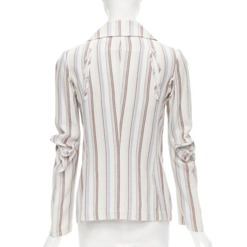 Women's JUNYA WATANABE 1995 beige stripe cotton cut out sleeve double breasted jacket S For Sale