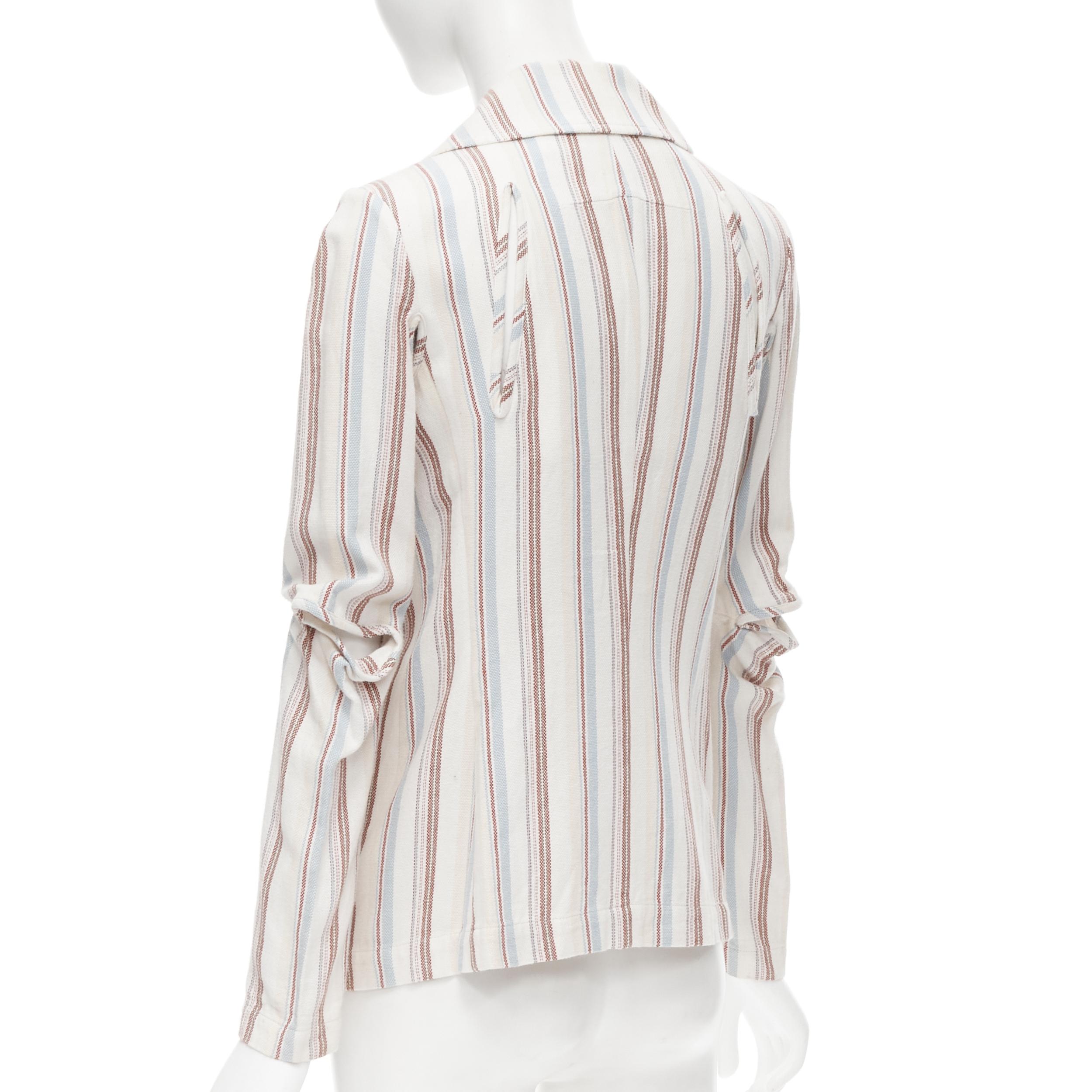 JUNYA WATANABE 1995 beige stripe cotton cut out sleeve double breasted jacket S For Sale 1