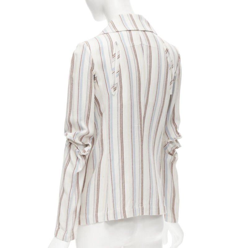 JUNYA WATANABE 1995 beige stripe cotton cut out sleeve double breasted jacket S For Sale 1