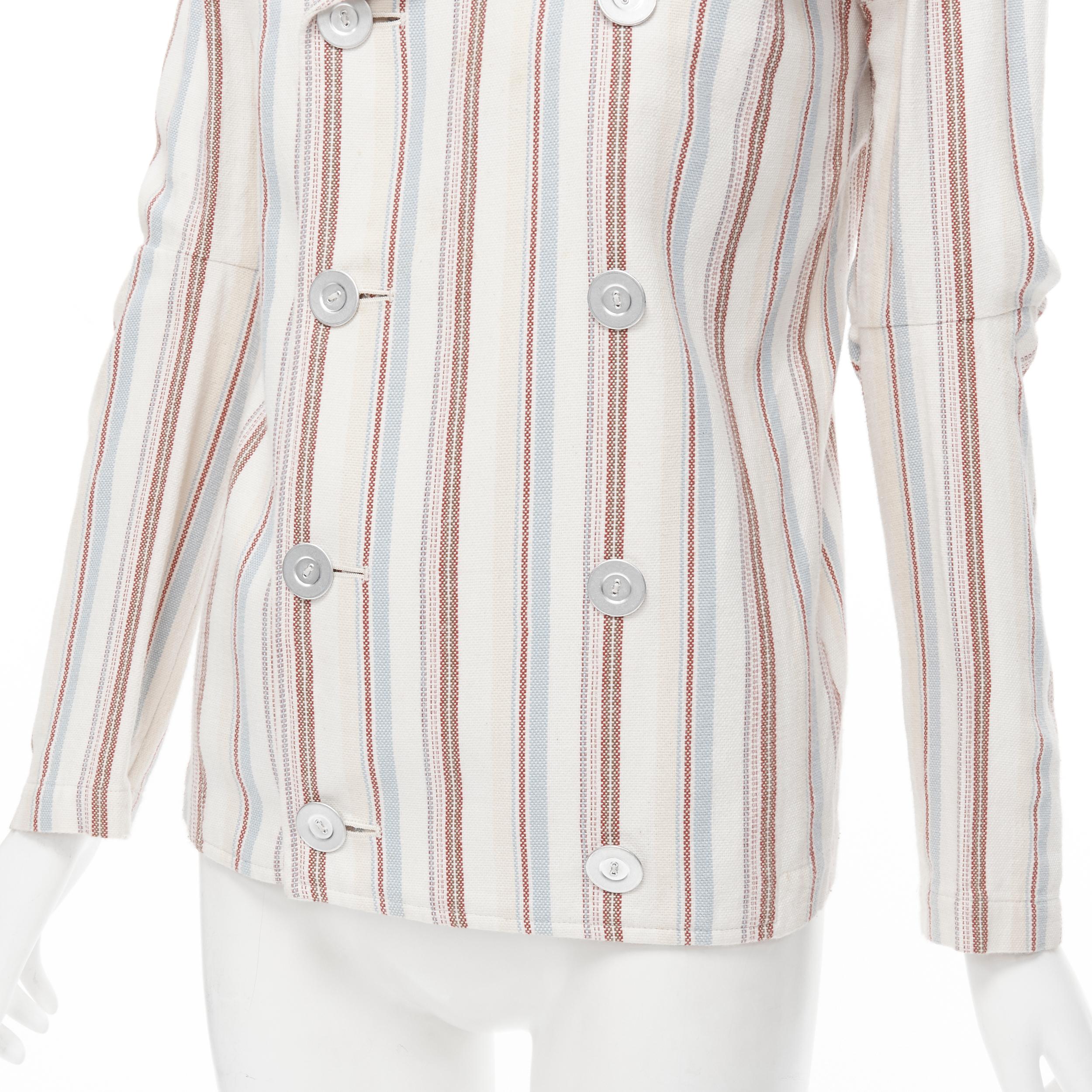 JUNYA WATANABE 1995 beige stripe cotton cut out sleeve double breasted jacket S For Sale 2