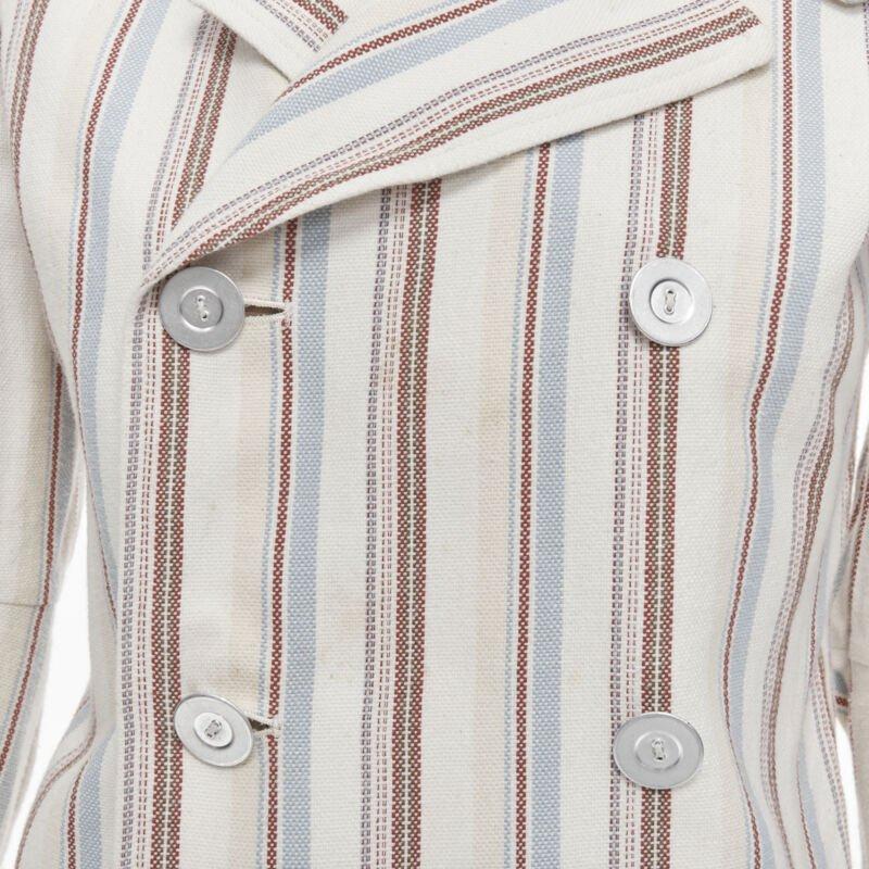 JUNYA WATANABE 1995 beige stripe cotton cut out sleeve double breasted jacket S For Sale 3