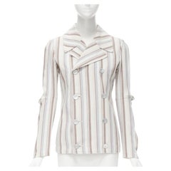 JUNYA WATANABE 1995 beige stripe cotton cut out sleeve double breasted jacket S