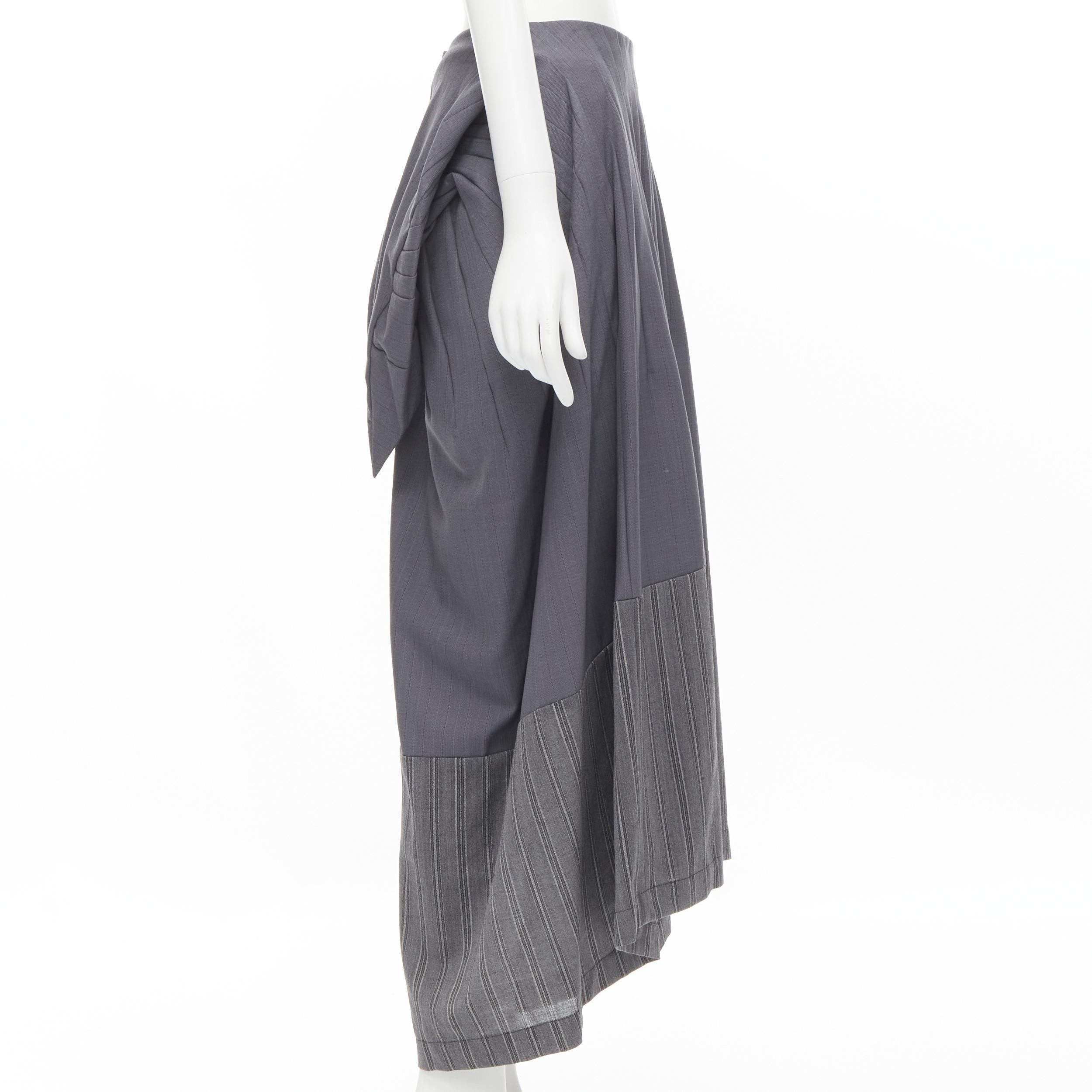Gray JUNYA WATANABE 1996 grey pleated tie bustle contrast hem midi skirt S