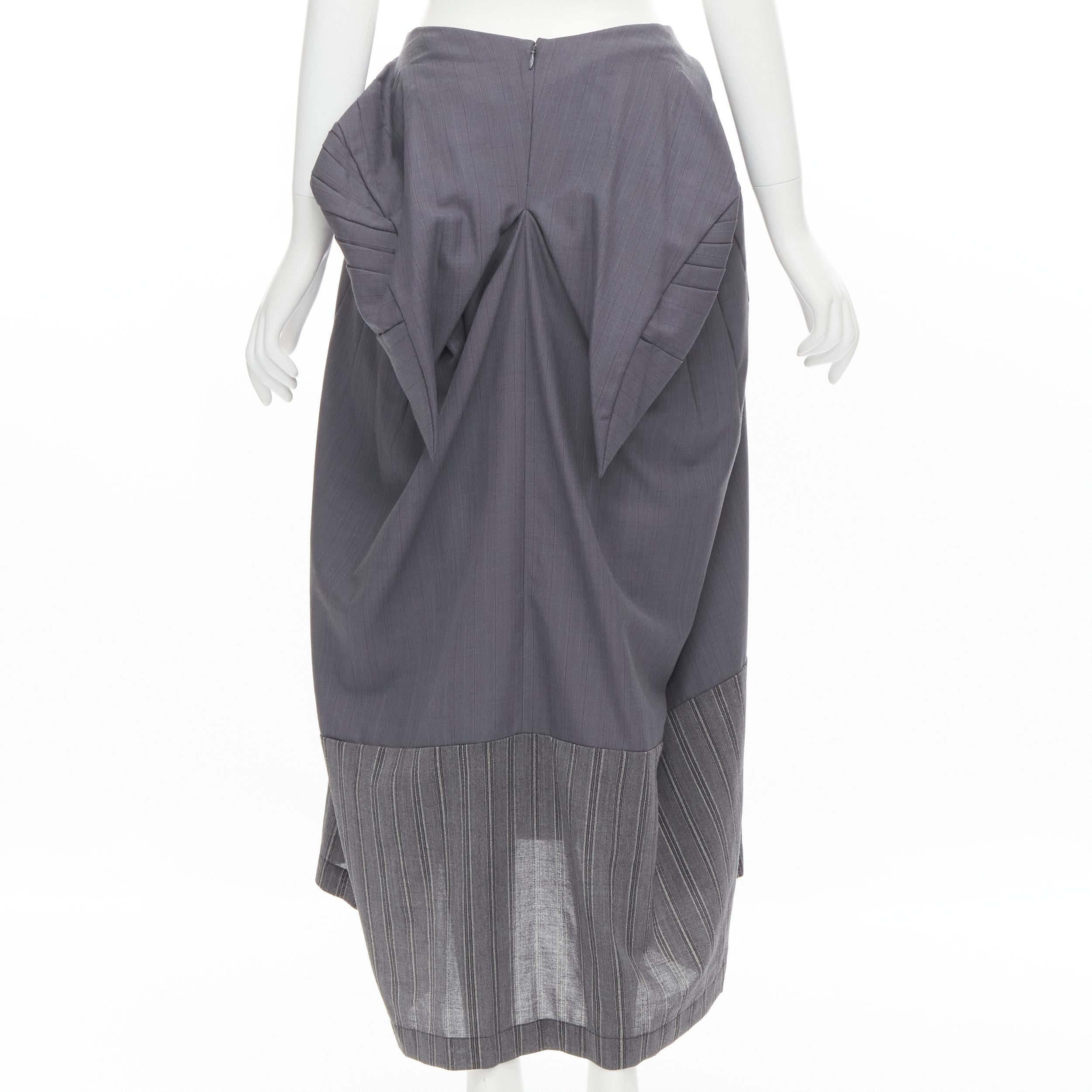 JUNYA WATANABE 1996 grey pleated tie bustle contrast hem midi skirt S In Excellent Condition In Hong Kong, NT