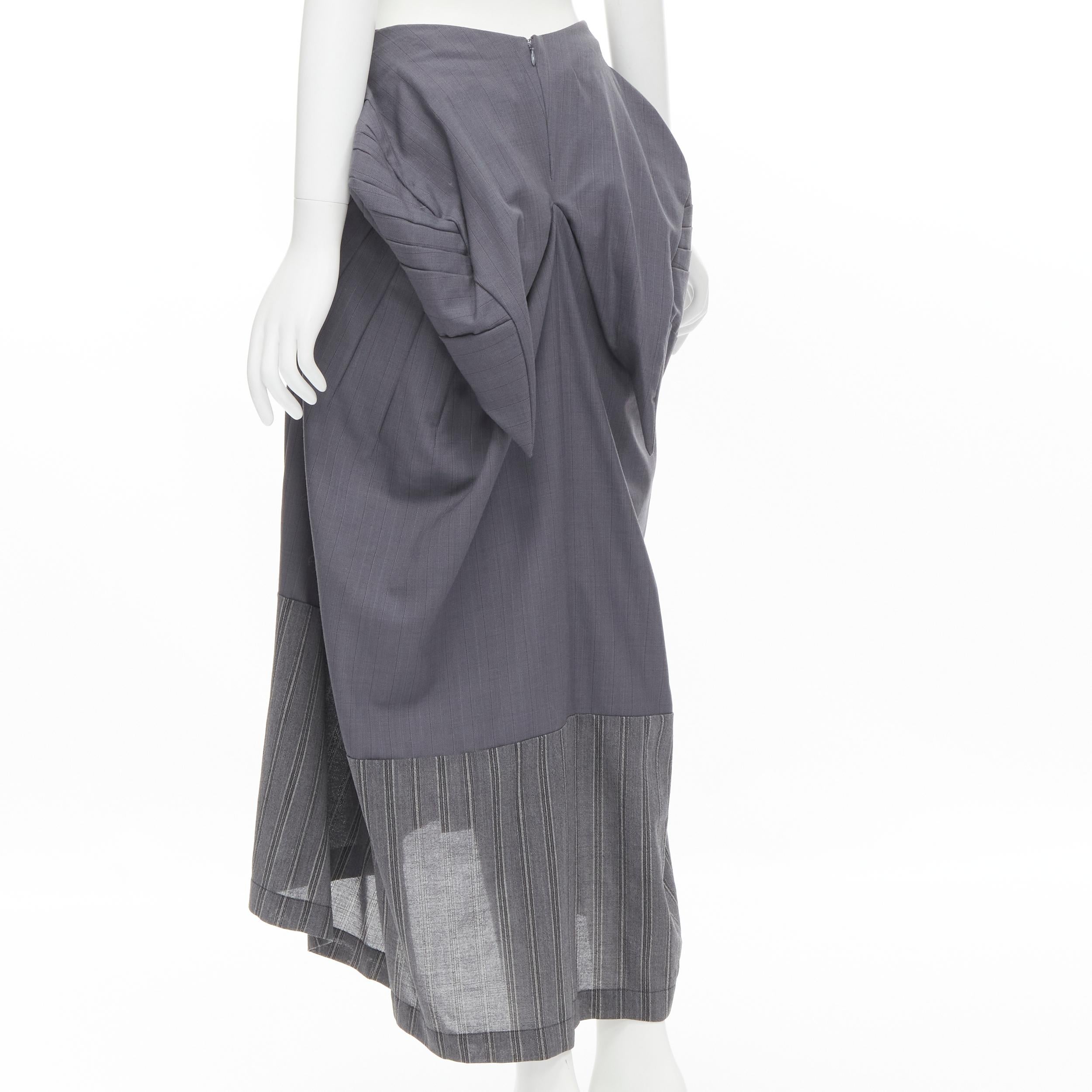 Women's JUNYA WATANABE 1996 grey pleated tie bustle contrast hem midi skirt S
