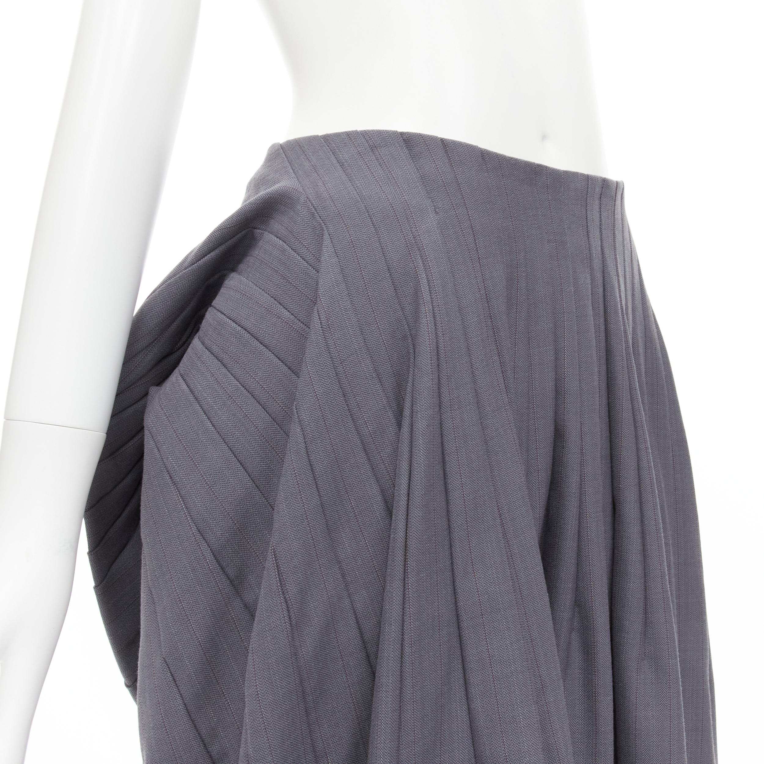 JUNYA WATANABE 1996 grey pleated tie bustle contrast hem midi skirt S 1