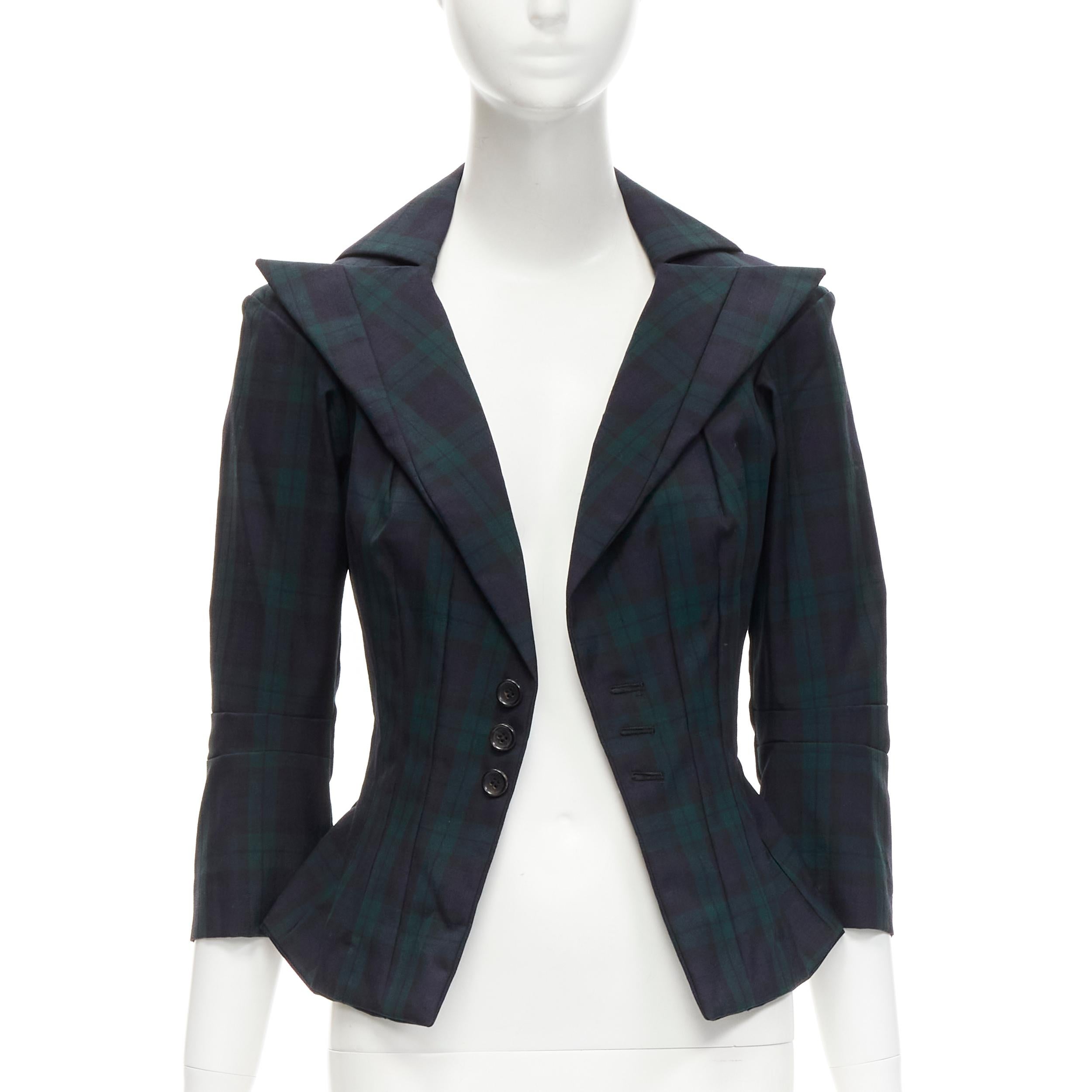 Black JUNYA WATANABE 1996 Vintage green plaid deconstructed panels fitted blazer S For Sale