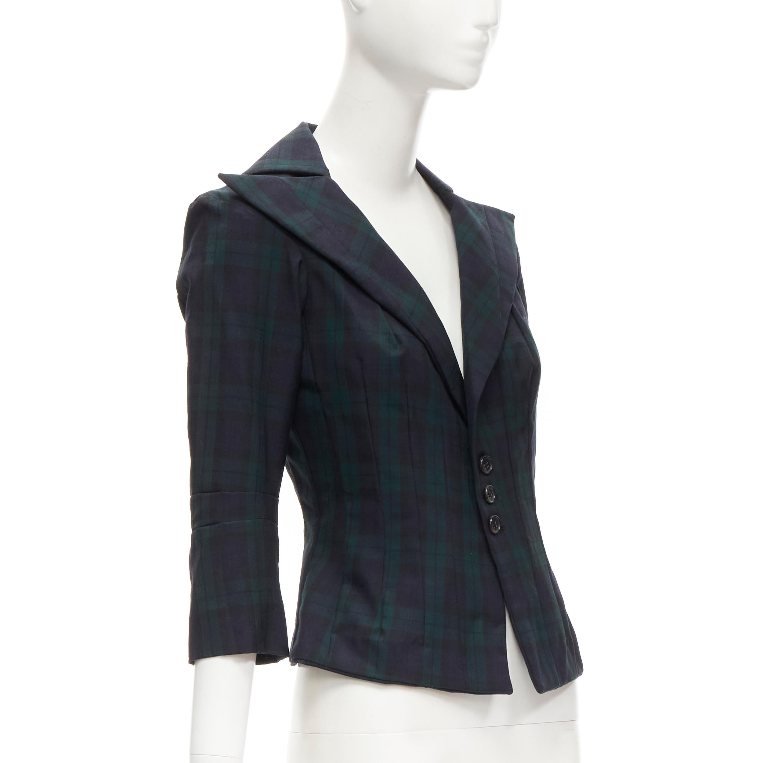 JUNYA WATANABE 1996 Vintage green plaid deconstructed panels fitted blazer S In Excellent Condition For Sale In Hong Kong, NT
