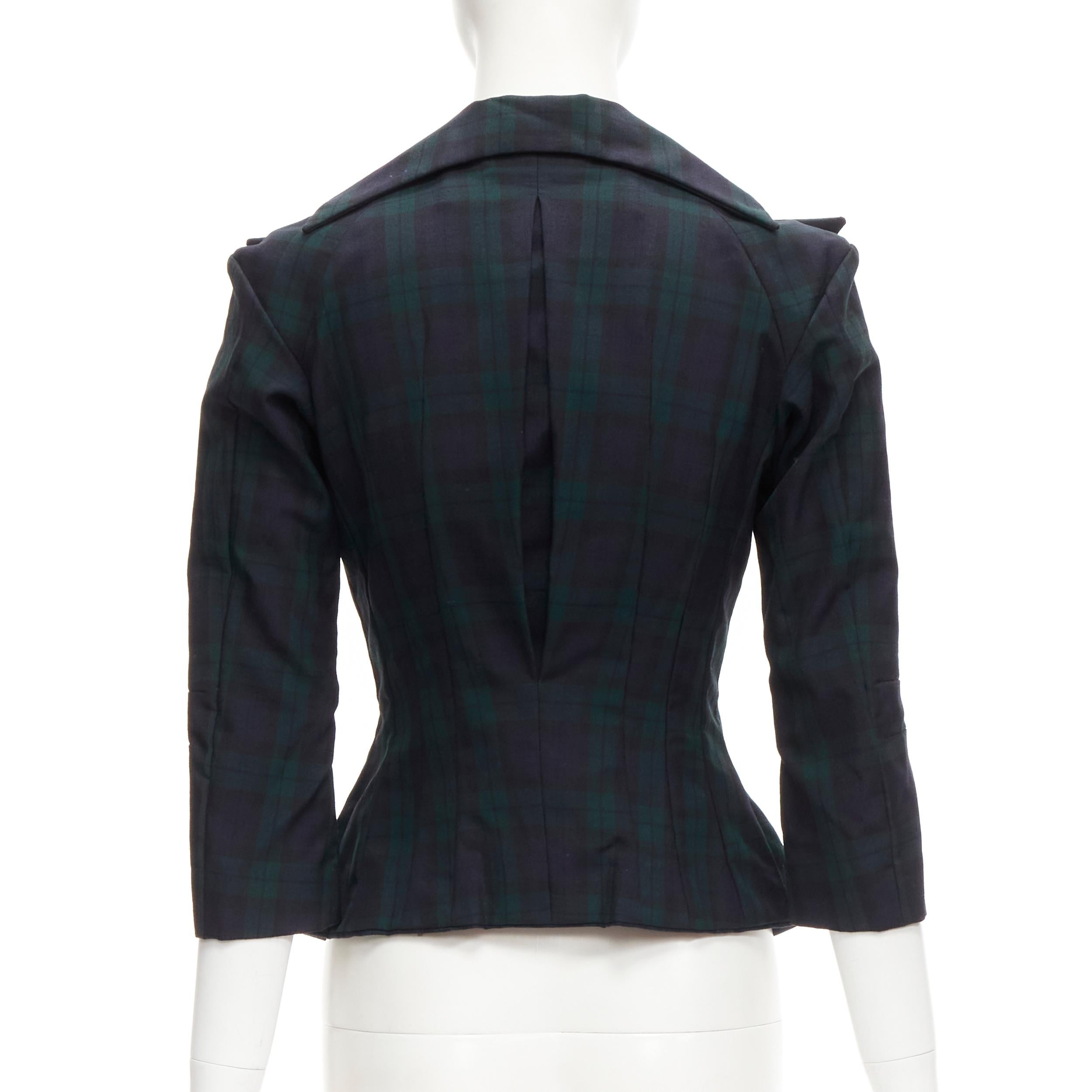 JUNYA WATANABE 1996 Vintage green plaid deconstructed panels fitted blazer S For Sale 1