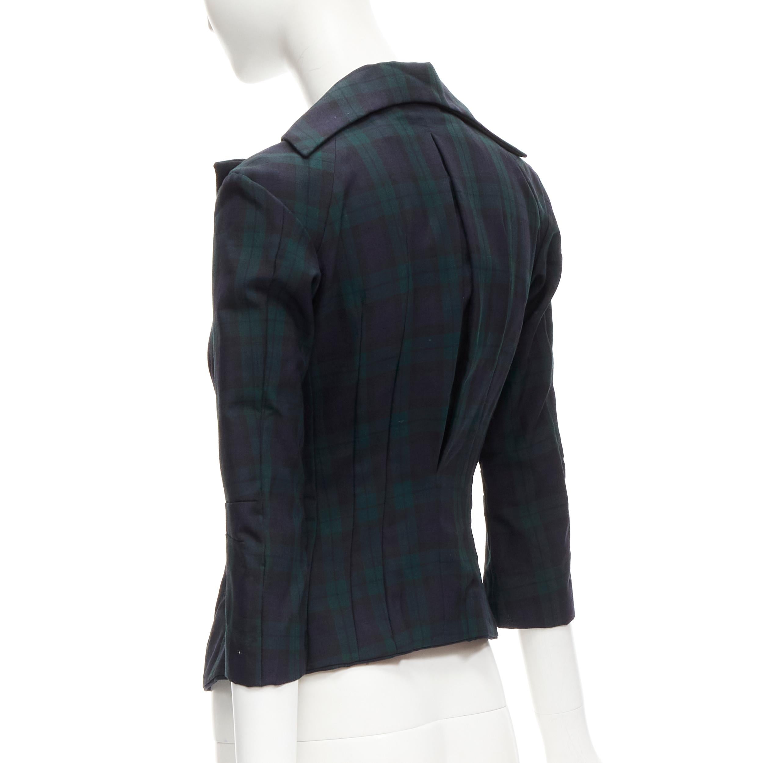 JUNYA WATANABE 1996 Vintage green plaid deconstructed panels fitted blazer S For Sale 3