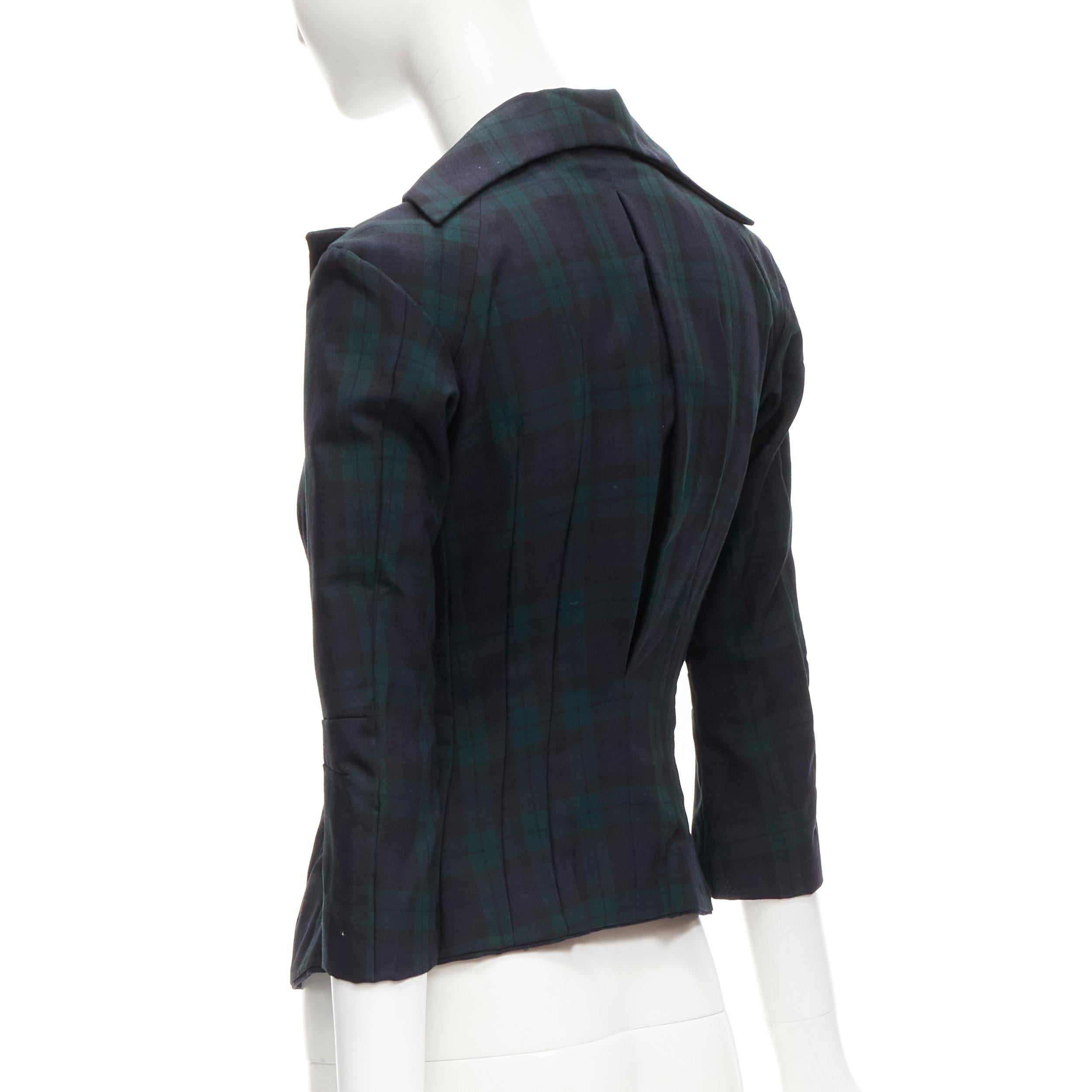 JUNYA WATANABE 1996 Vintage green plaid deconstructed panels fitted blazer S 3