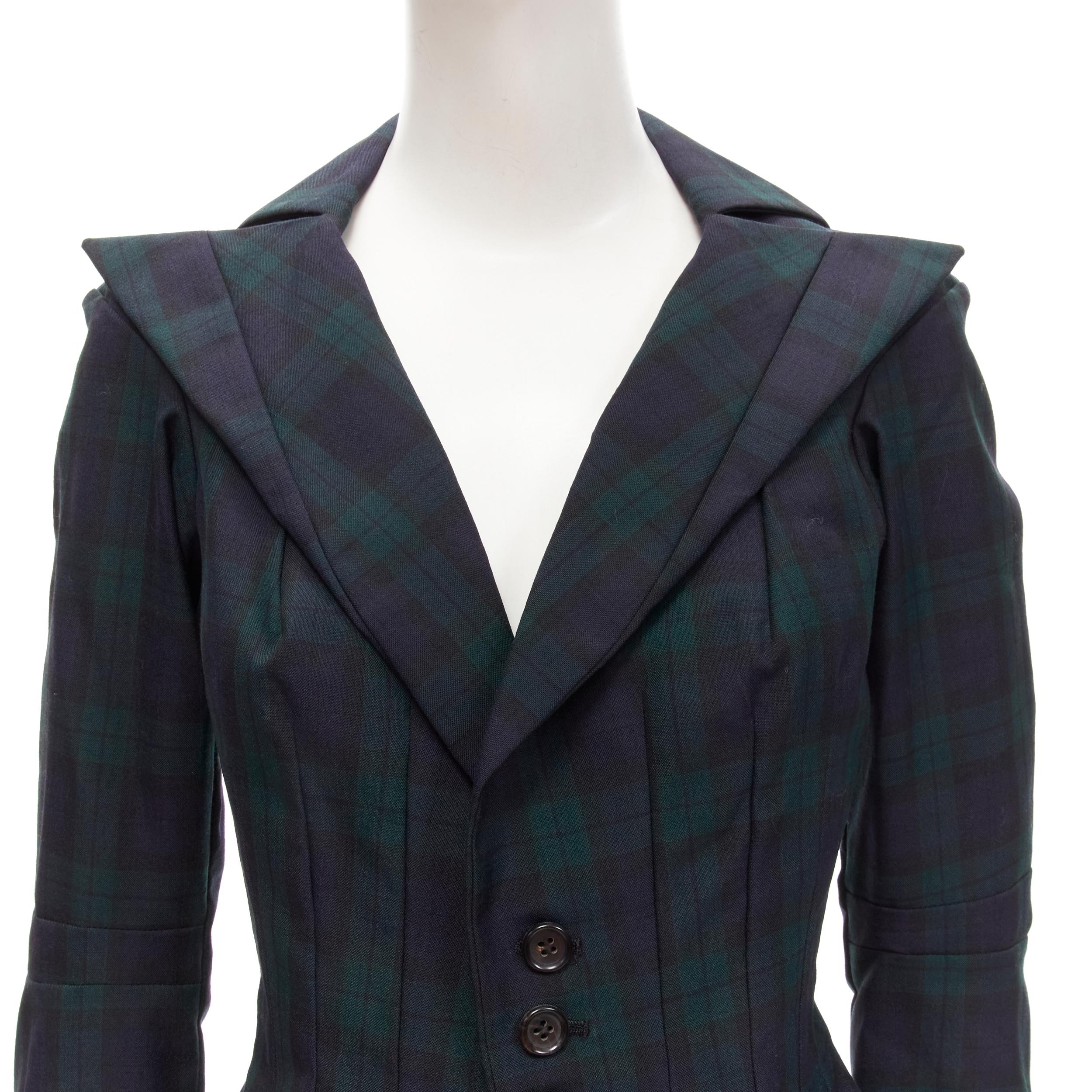 JUNYA WATANABE 1996 Vintage green plaid deconstructed panels fitted blazer S For Sale 3