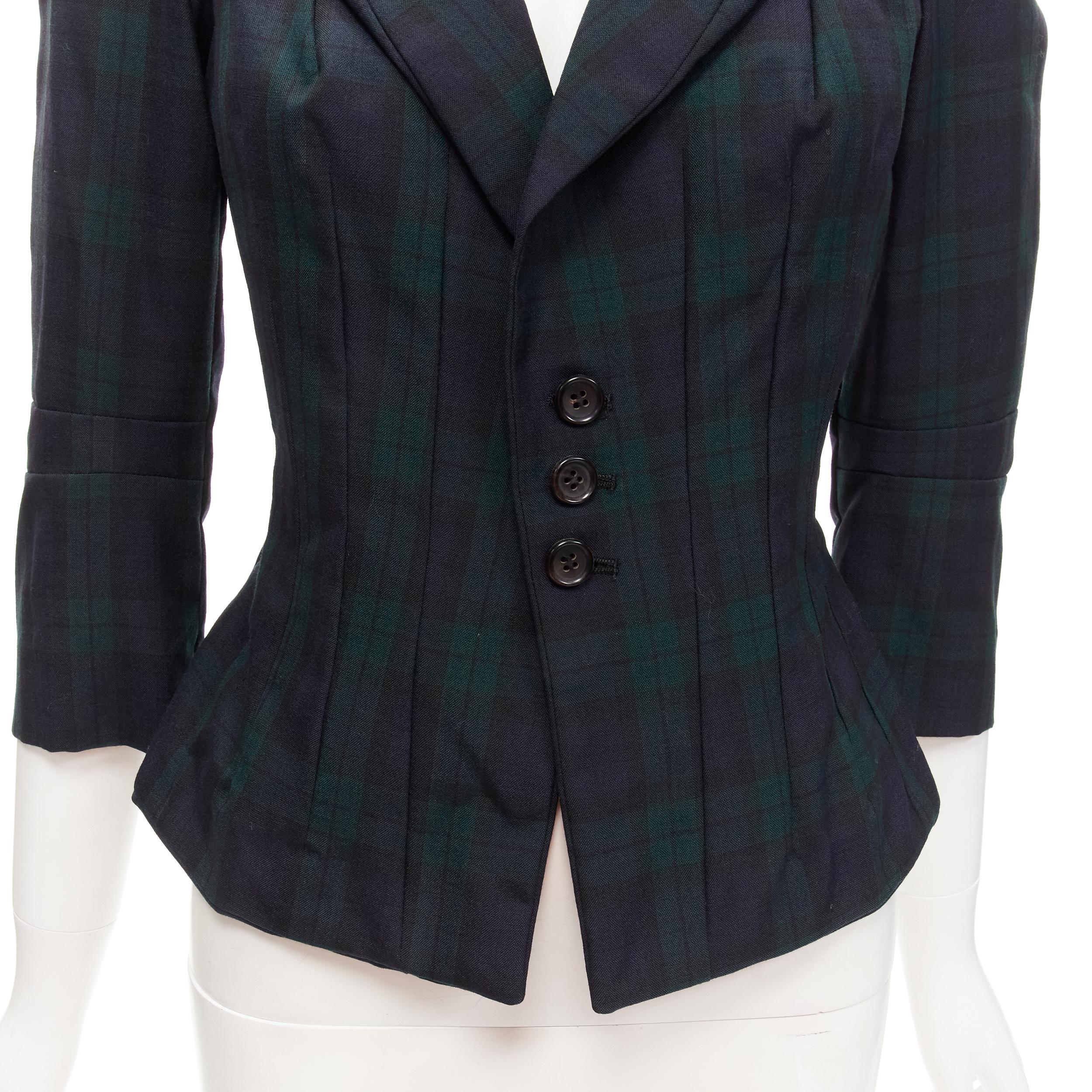 JUNYA WATANABE 1996 Vintage green plaid deconstructed panels fitted blazer S For Sale 4