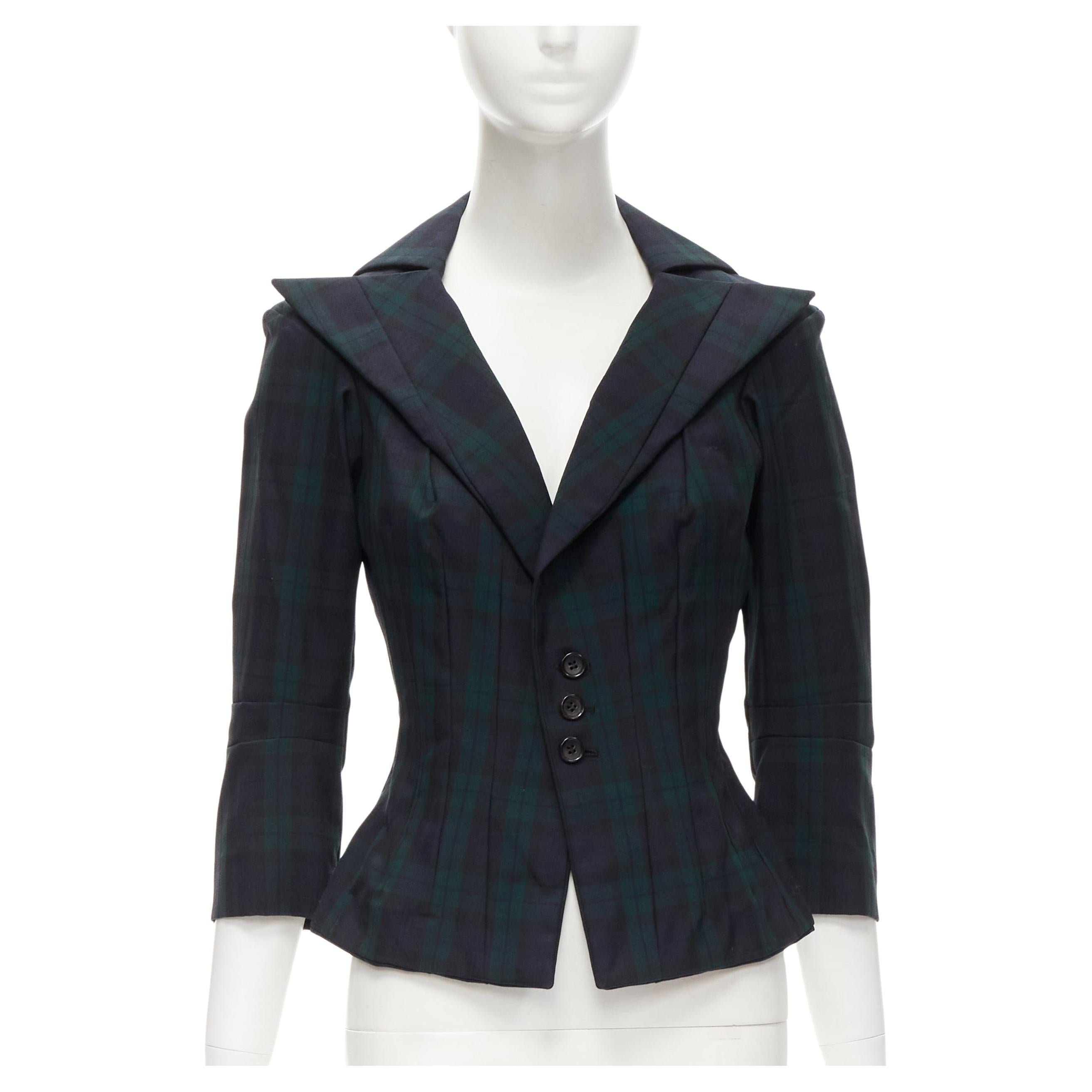 JUNYA WATANABE 1996 Vintage green plaid deconstructed panels fitted blazer S For Sale