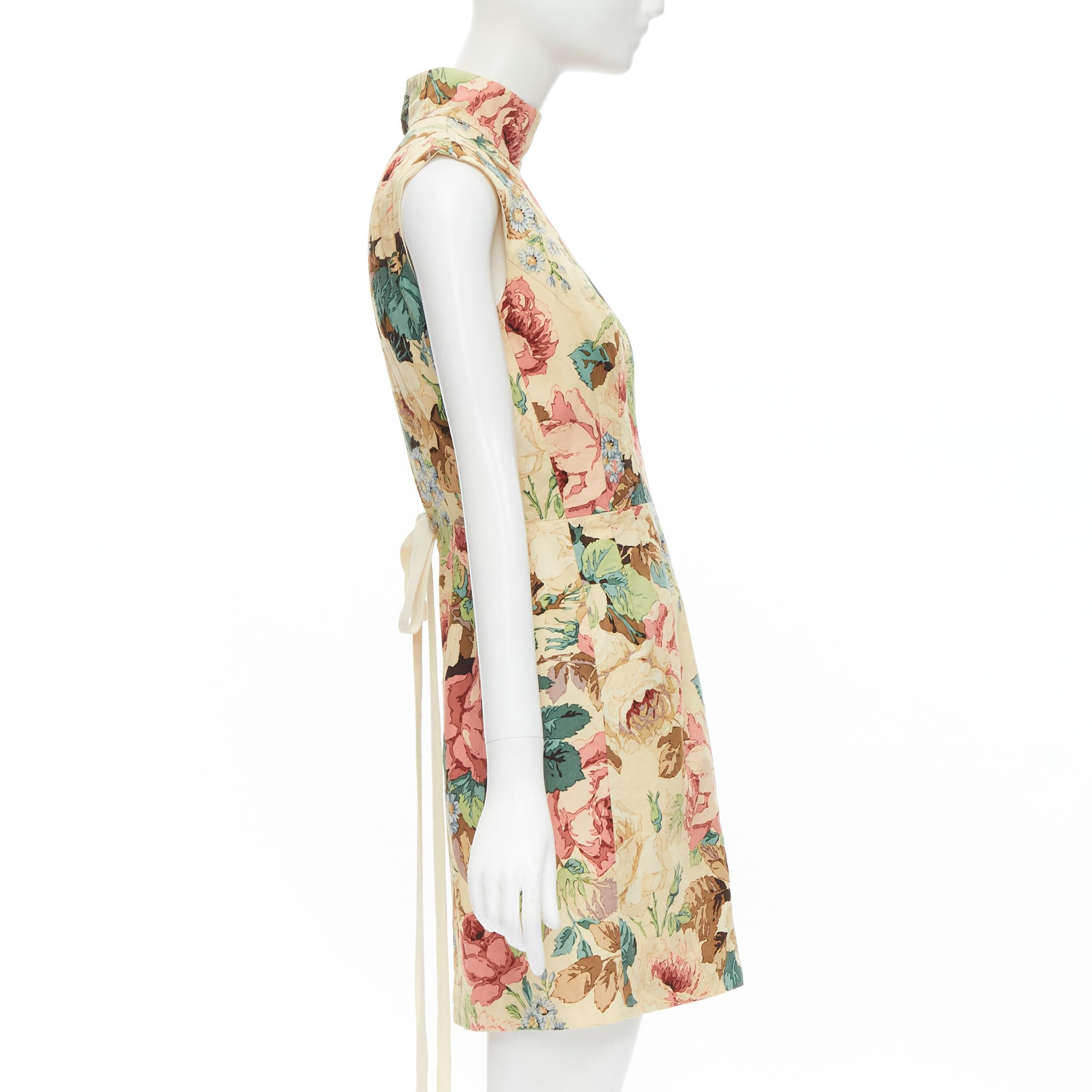 JUNYA WATANABE 1997 beige floral print panelled stand collar sleeveless open tie In Excellent Condition In Hong Kong, NT