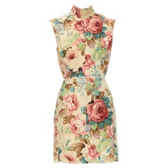 JUNYA WATANABE 1997 beige floral print panelled stand collar sleeveless open tie
