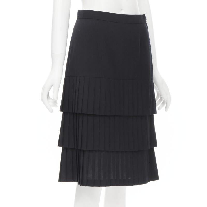 Black JUNYA WATANABE 1998 black pleated tiered hem pencil skirt S For Sale