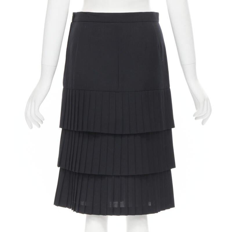 Women's JUNYA WATANABE 1998 black pleated tiered hem pencil skirt S For Sale