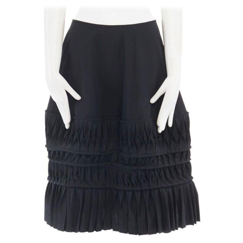 JUNYA WATANABE 1998 black wool blend origami pleated front wrap tie skirt M