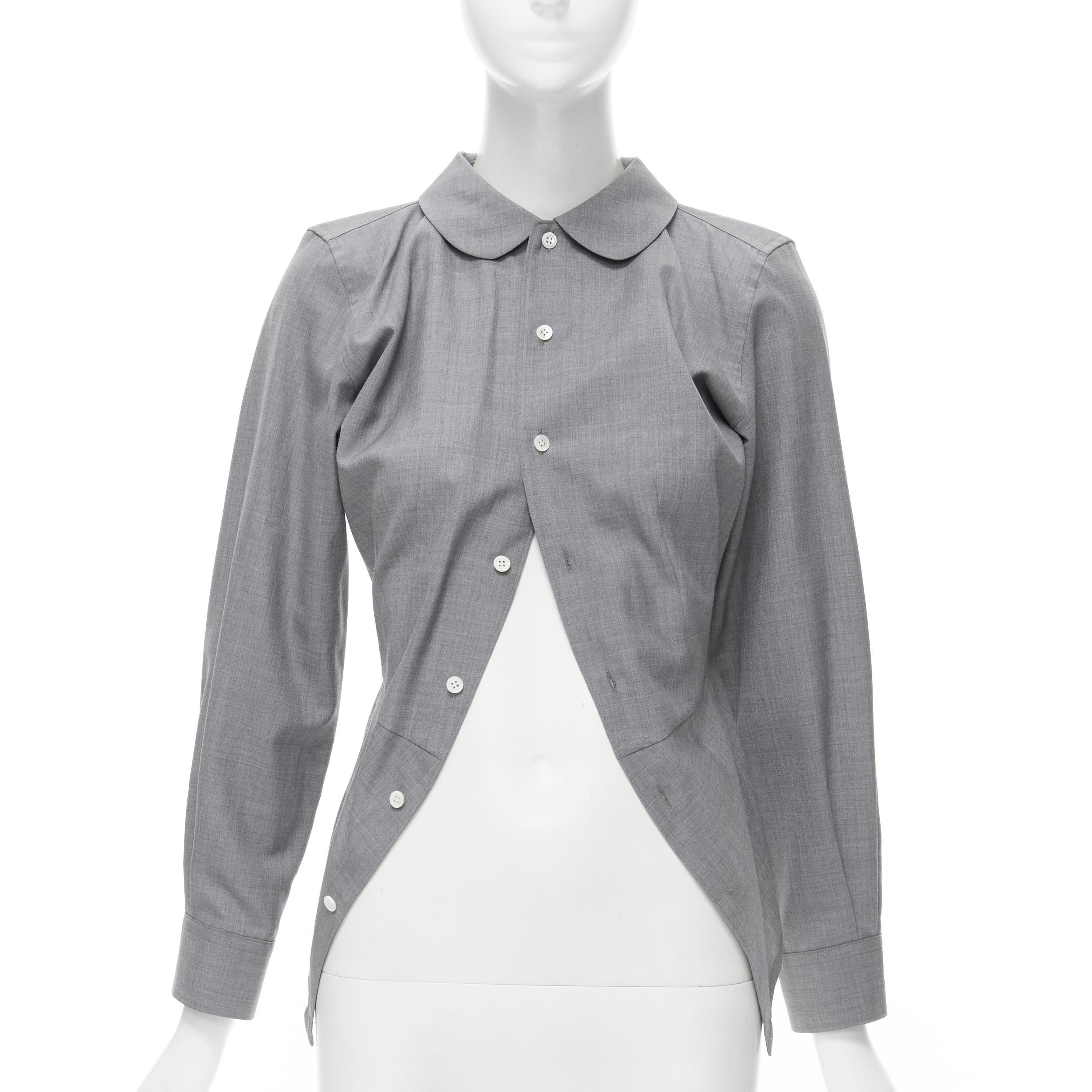 Grigio Junya Watanabe 1998 Body Structure, camicia in lana grigia con arricciatura in vita