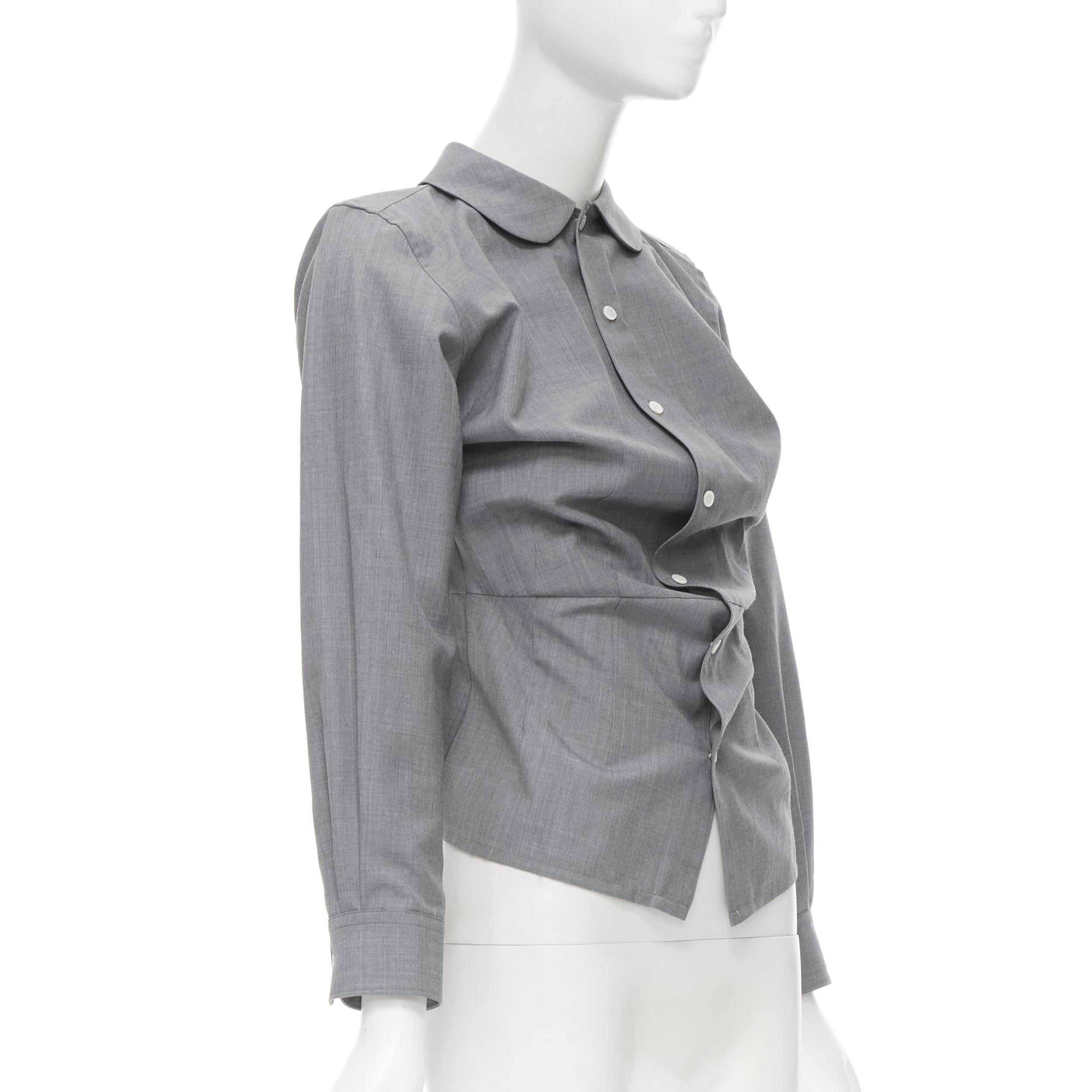 Junya Watanabe 1998 Body Structure, camicia in lana grigia con arricciatura in vita In condizioni ottime a Hong Kong, NT