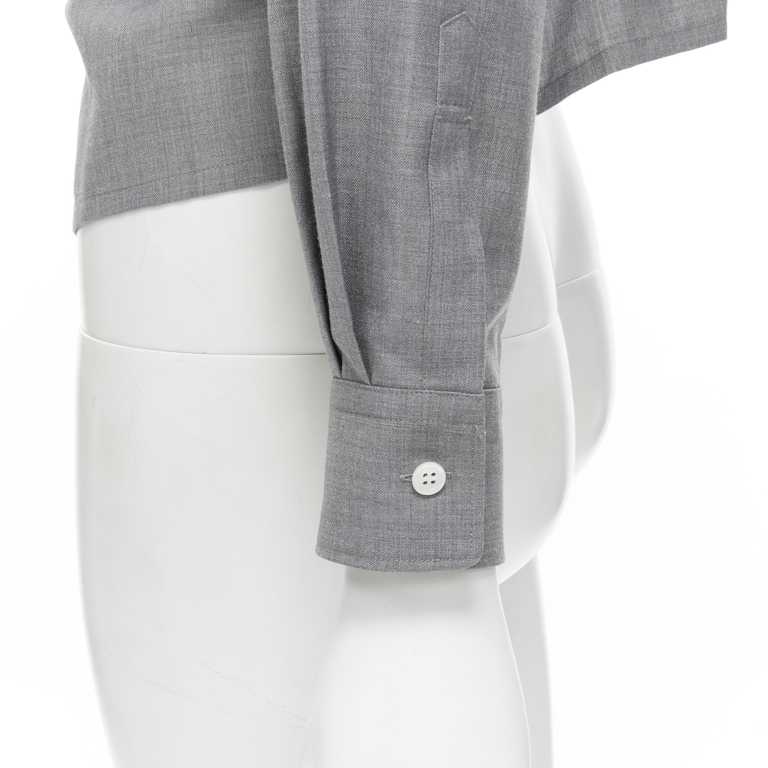 Junya Watanabe 1998 Body Structure, camicia in lana grigia con arricciatura in vita 4