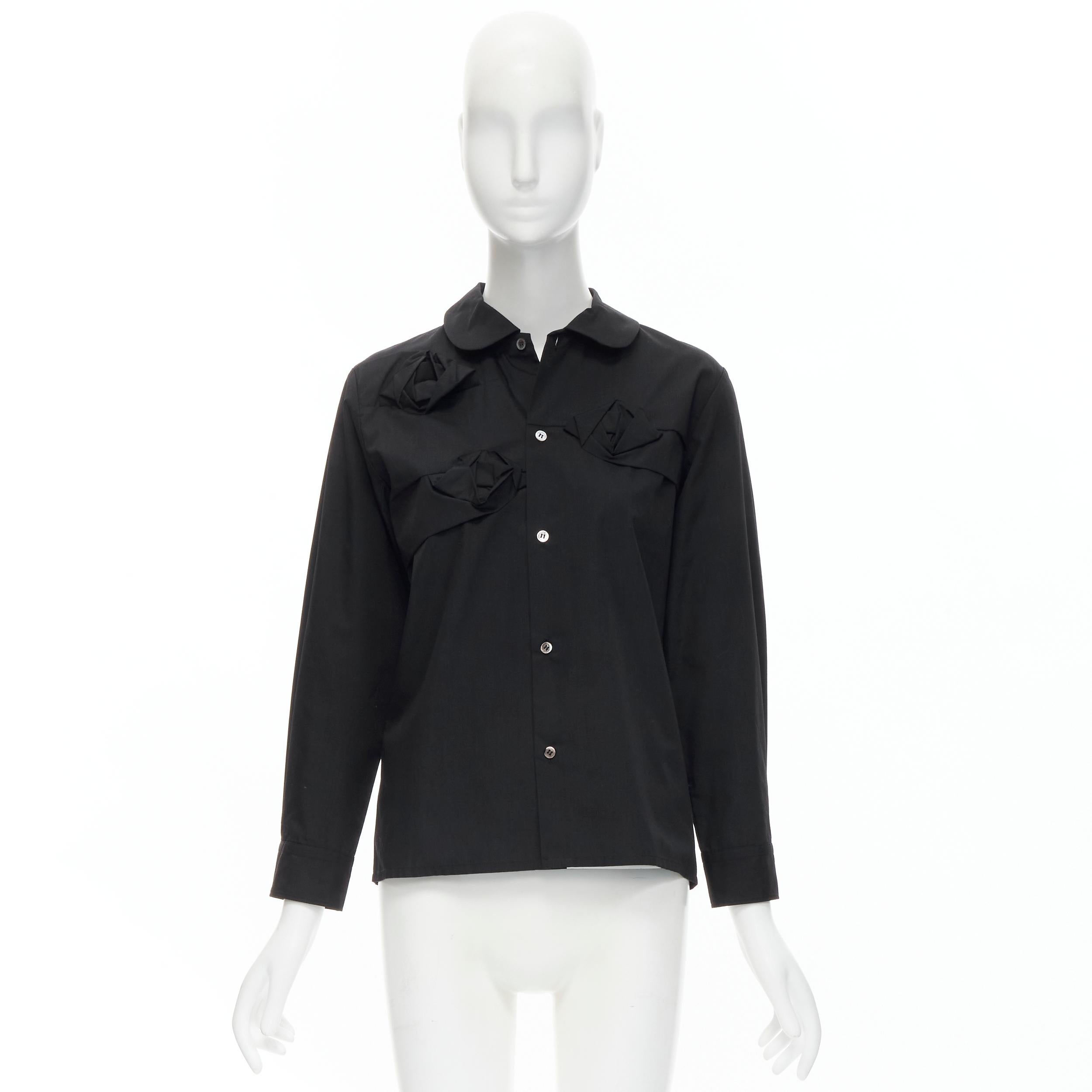 JUNYA WATANABE 1999 black cotton rose bud round collar long sleeve shirt M For Sale 5