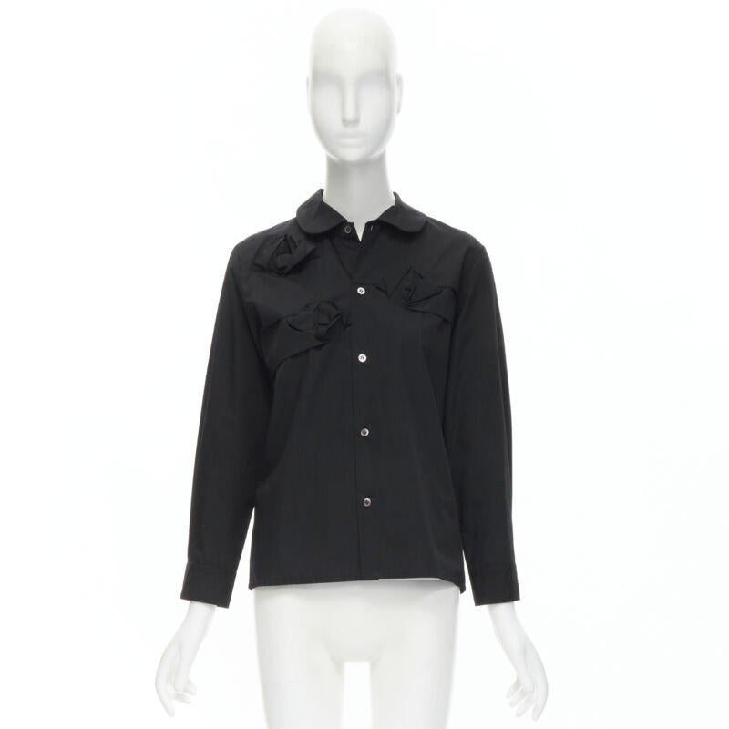 JUNYA WATANABE 1999 black cotton rose bud round collar long sleeve shirt M For Sale 6