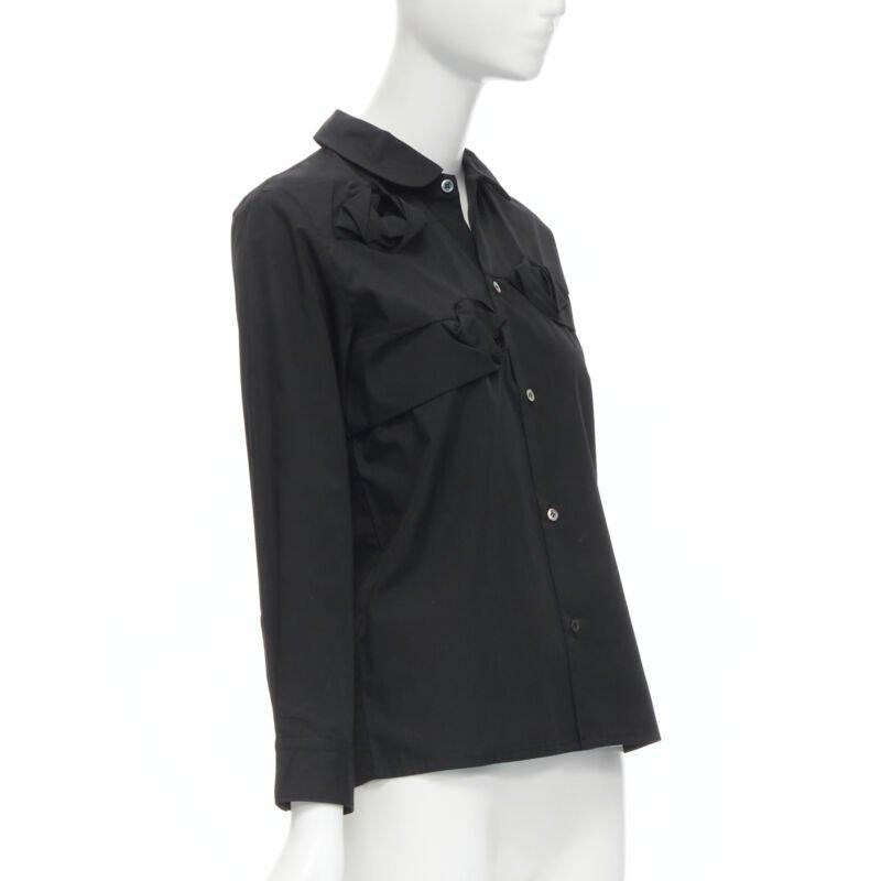 Black JUNYA WATANABE 1999 black cotton rose bud round collar long sleeve shirt M For Sale