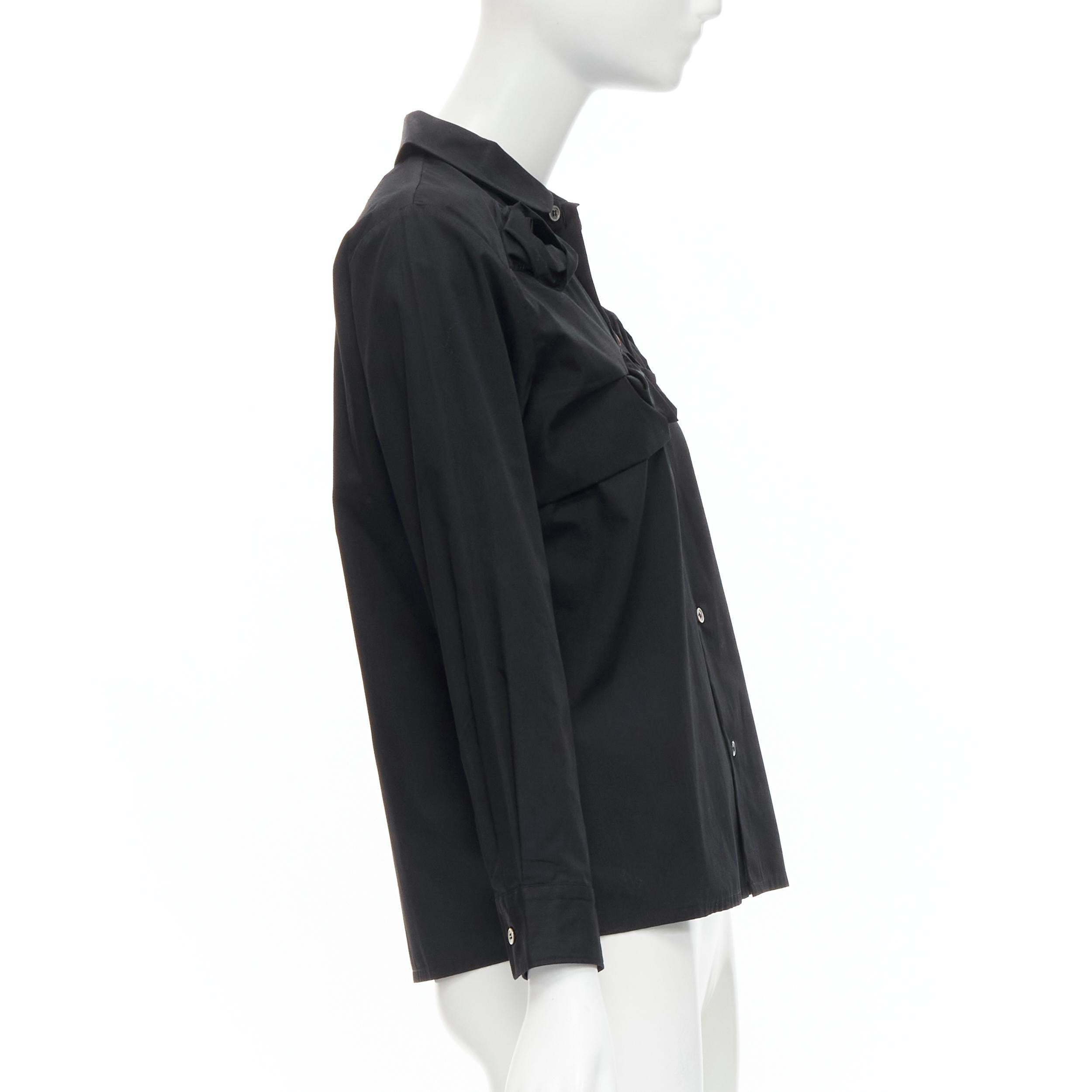 Black JUNYA WATANABE 1999 black cotton rose bud round collar long sleeve shirt M For Sale