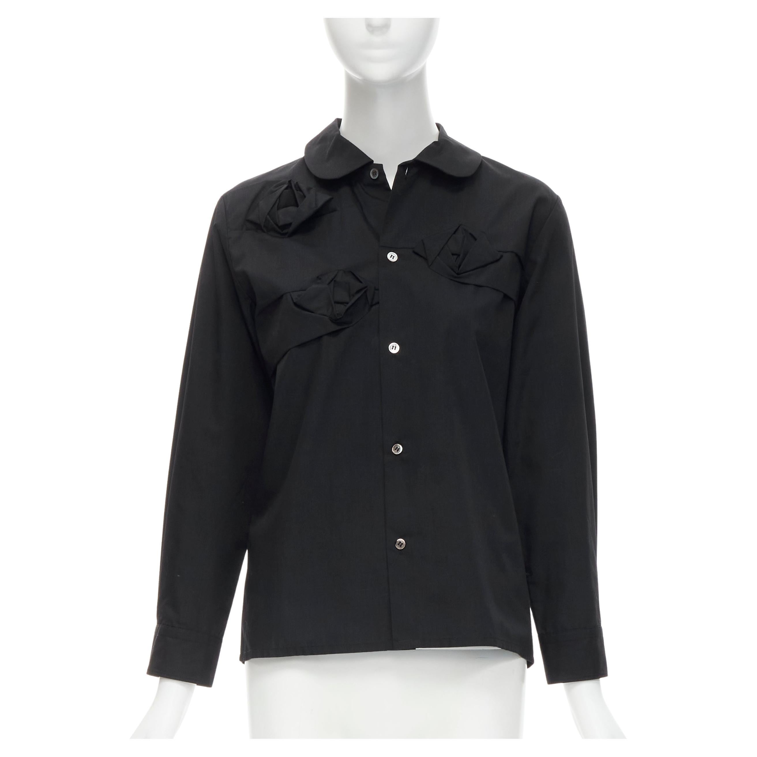 JUNYA WATANABE 1999 black cotton rose bud round collar long sleeve shirt M For Sale